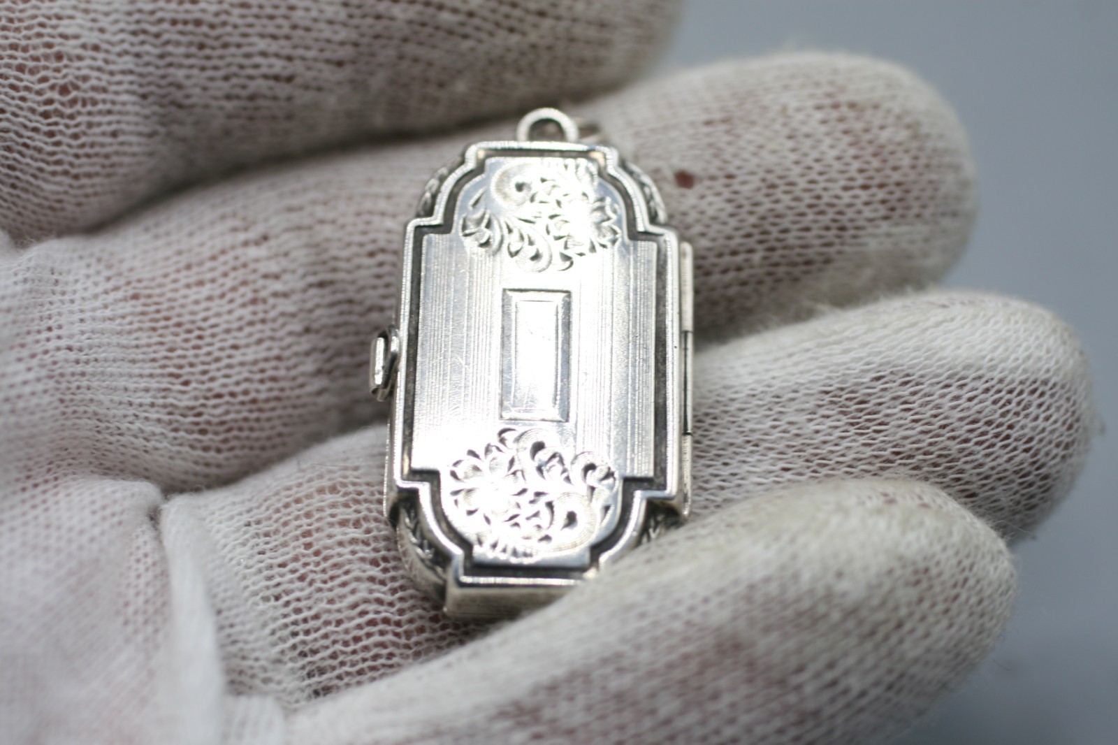 ORIGINAL Antique Deco STERLING SILVER 925 Pendant Vintage Lozenge Locket R10
