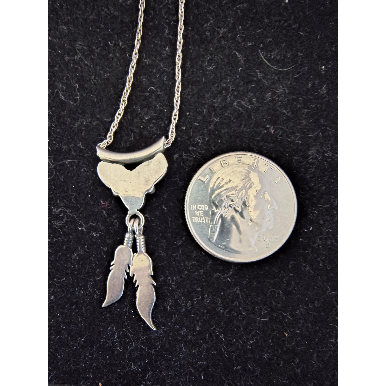 Vintage Sterling Silver Mother of Pearl Feather Pendant Necklace 925 Chain