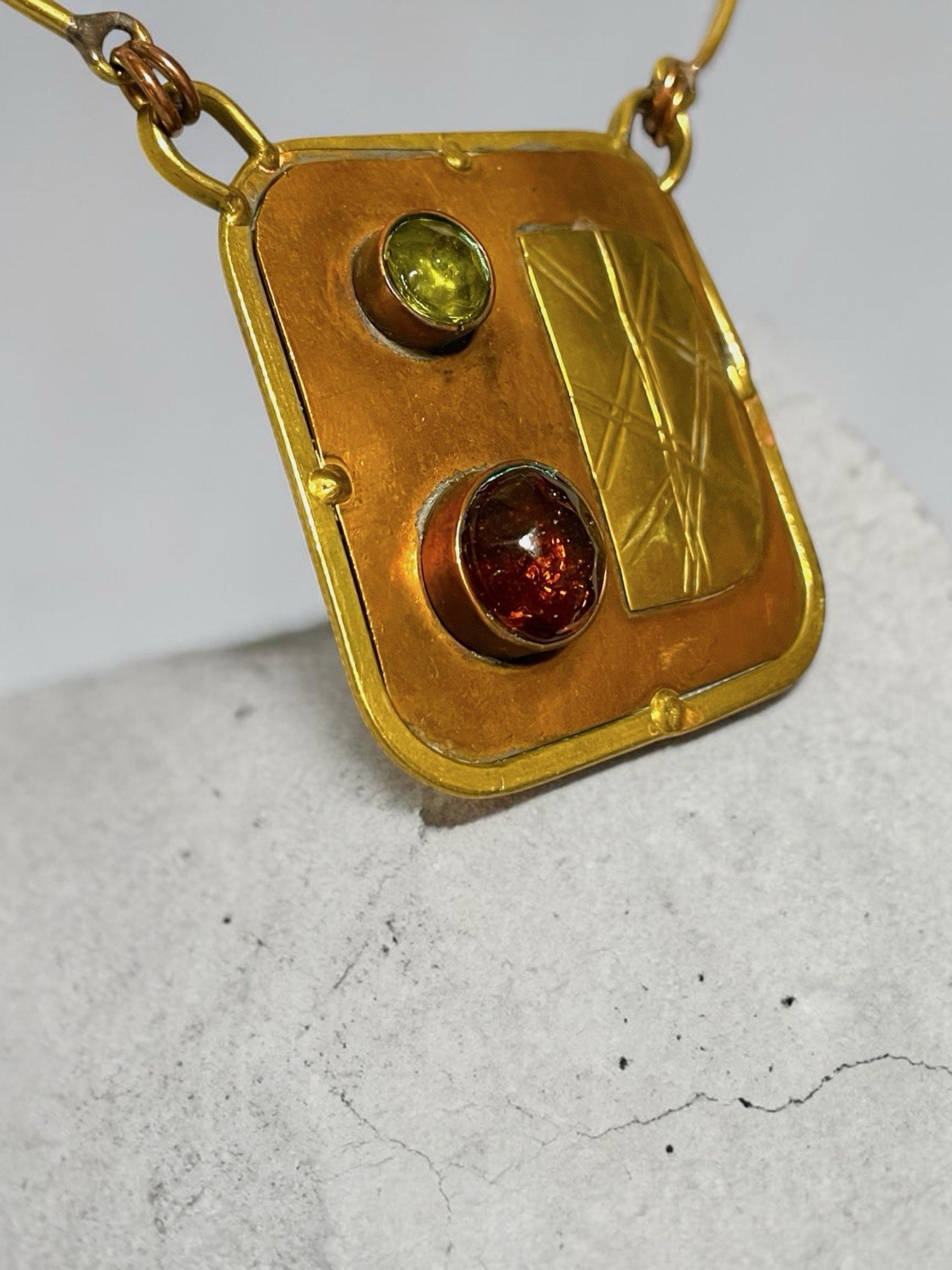 Brutalist Modern Mixed Metal Copper & Brass Mexican Chest Plate Necklace