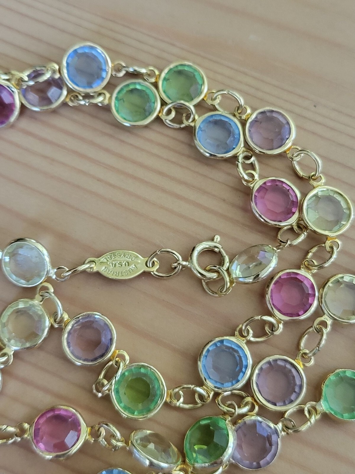 Vintage Pastel AUSTRIAN Crystal USA Bezel Set Crystals Necklace
