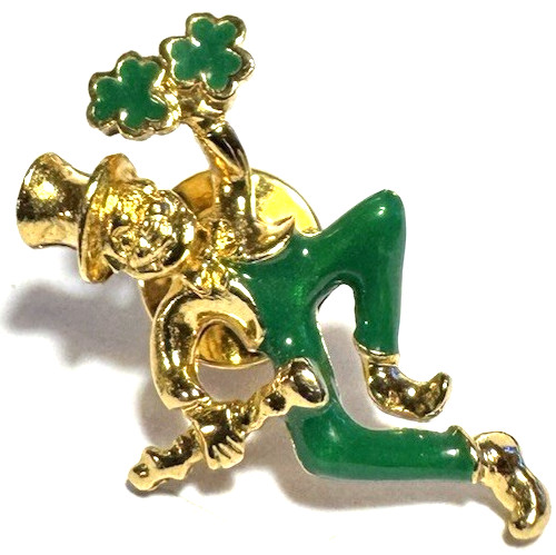 Vintage Brooch Pin SIGNED AVON Green Enamel Leprechaun Lapel Shamrock Lucky 16