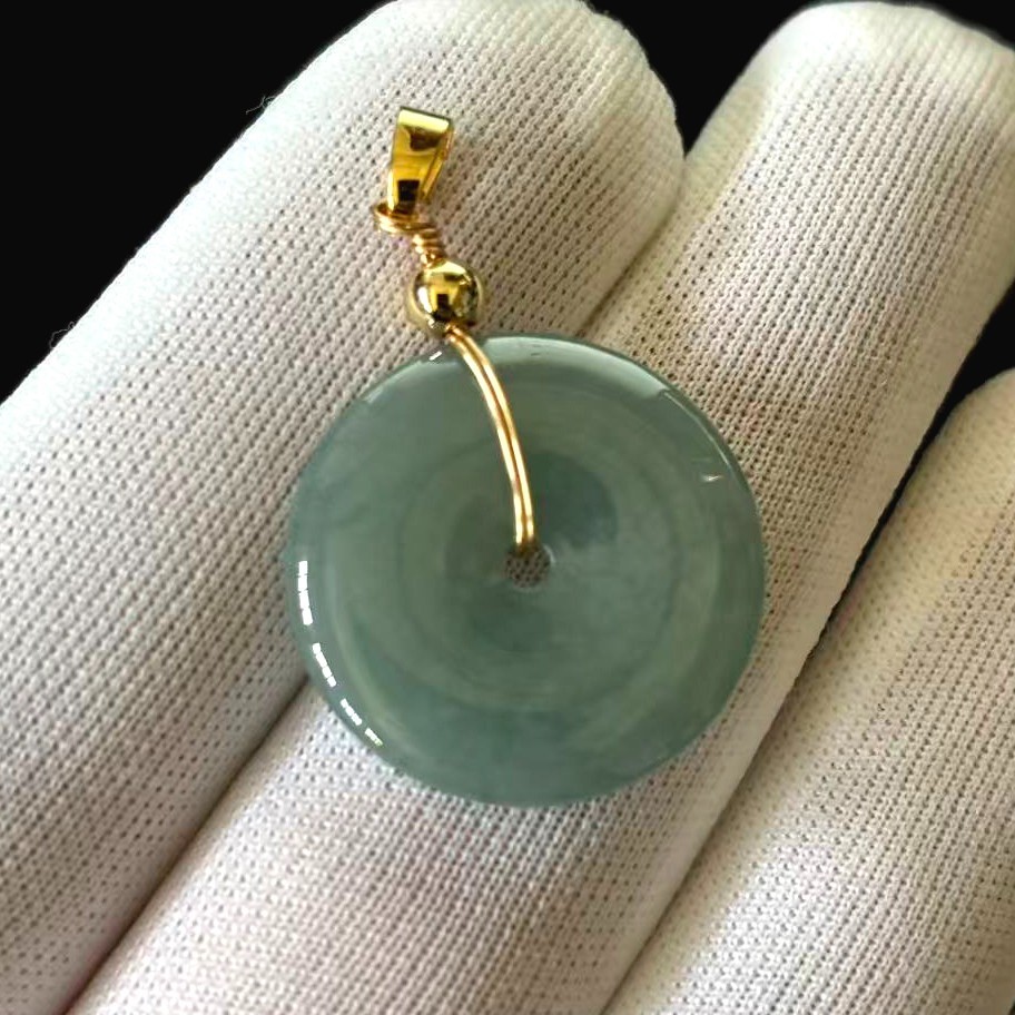 Hi-grade Natural Green Jade Jadeite Round Pendant Charm 22x22mm, Free Necklace