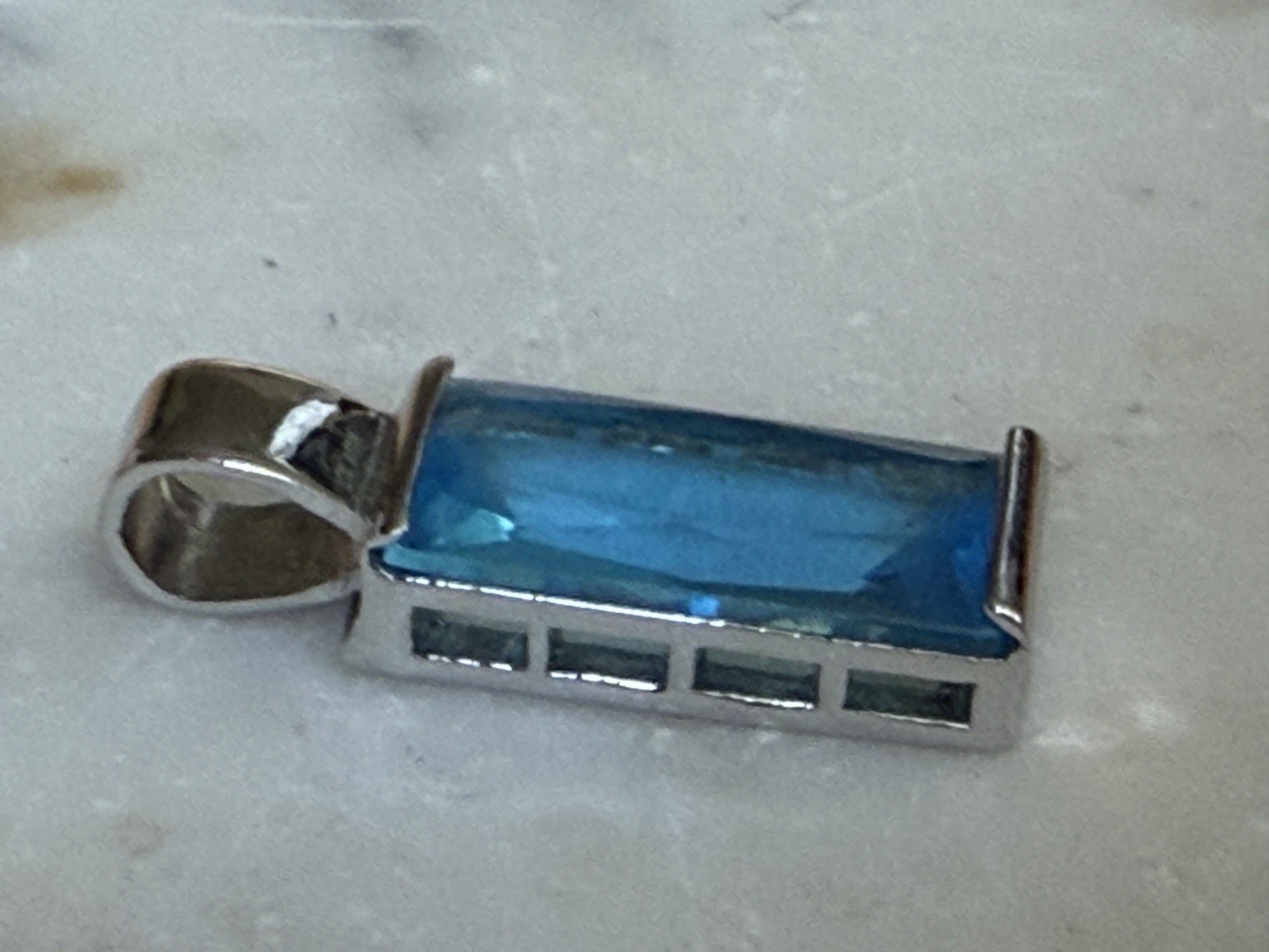 Vintage silver tone blue glass crystal pendant Statement piece