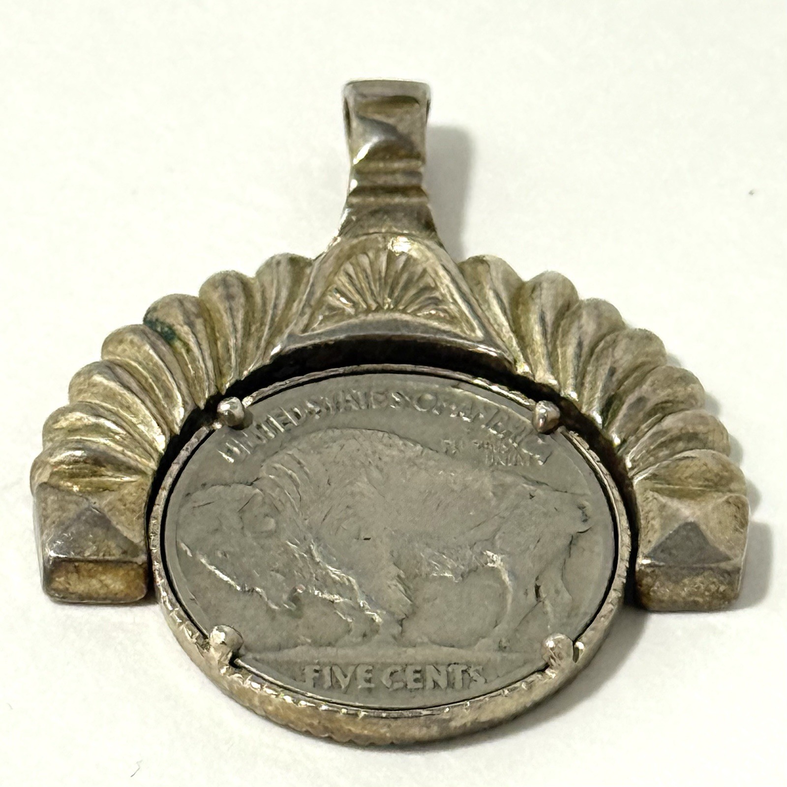 Vintage 925 Sterling Silver Pendant with 1937 Buffalo Nickel Reversible Coin