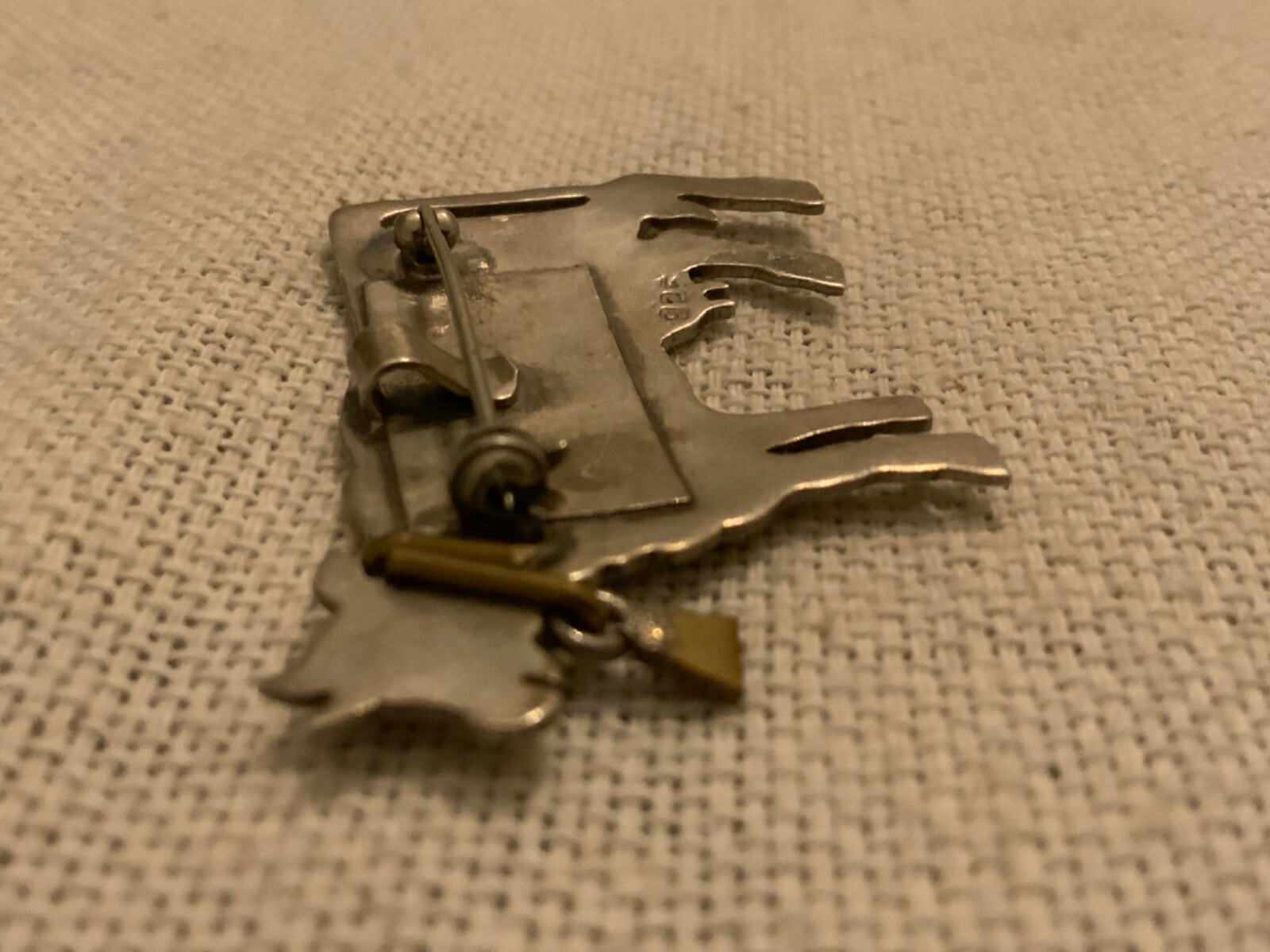 sterling silver Watch FOB brooch pendant 925 pin cow farm country oil slick VTG
