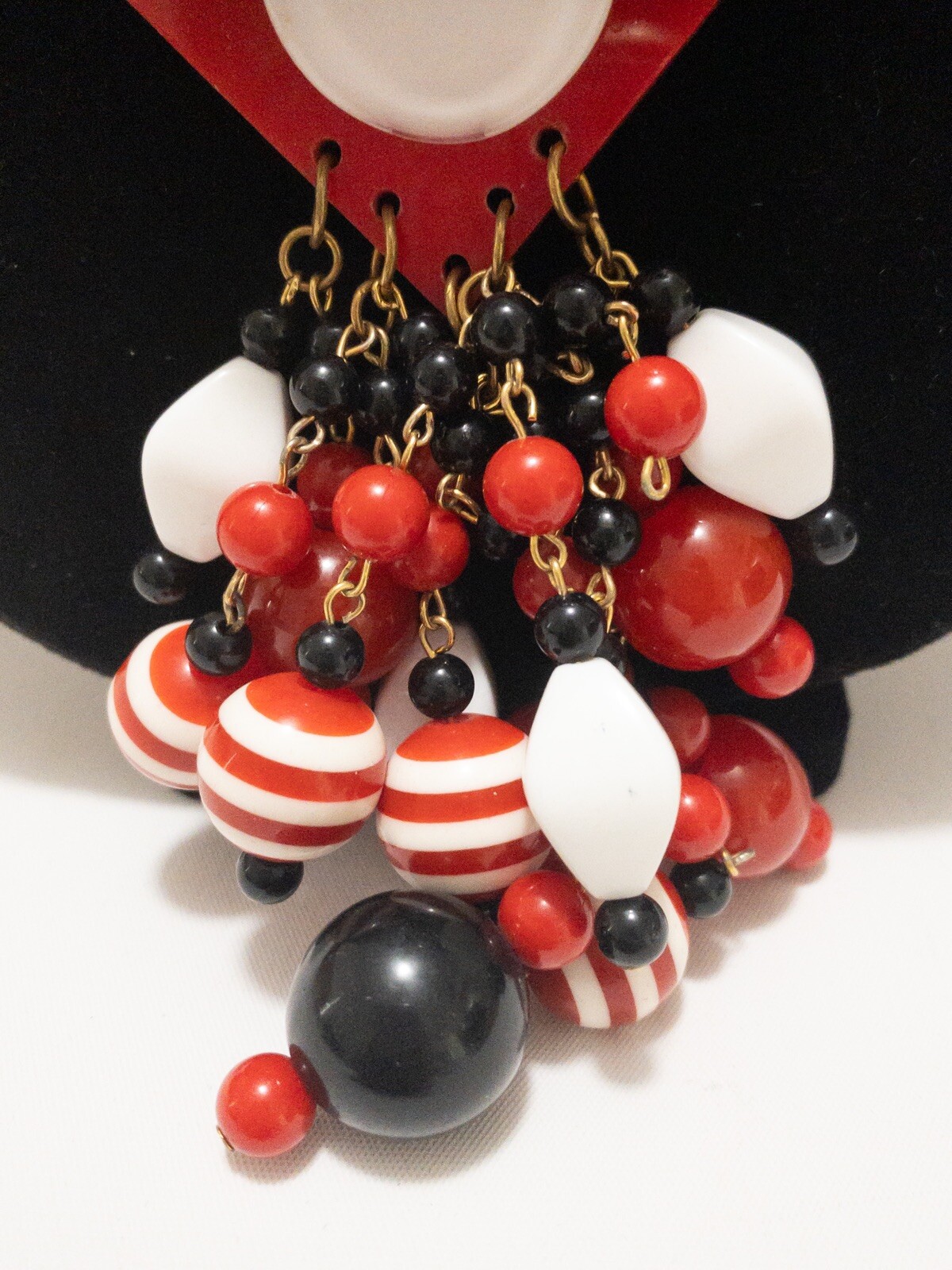 Vintage Anka Necklace Red White Black Lucite Crystal