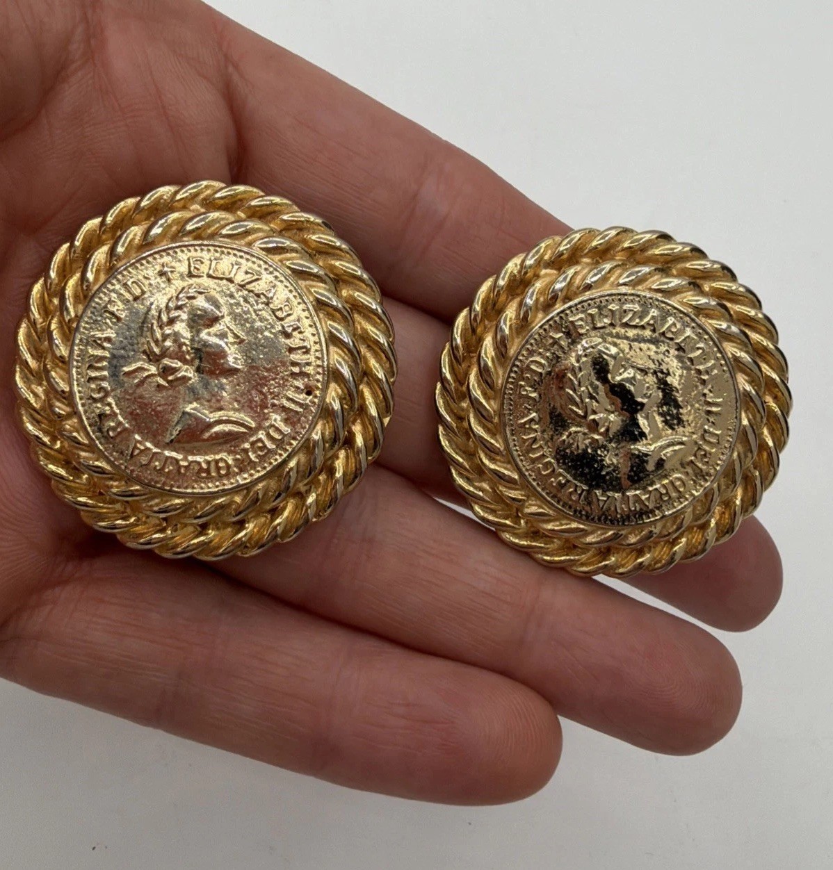 Vintage Gay Boyer Clip On Earrings – Gold‑Tone Coin Design, Signed