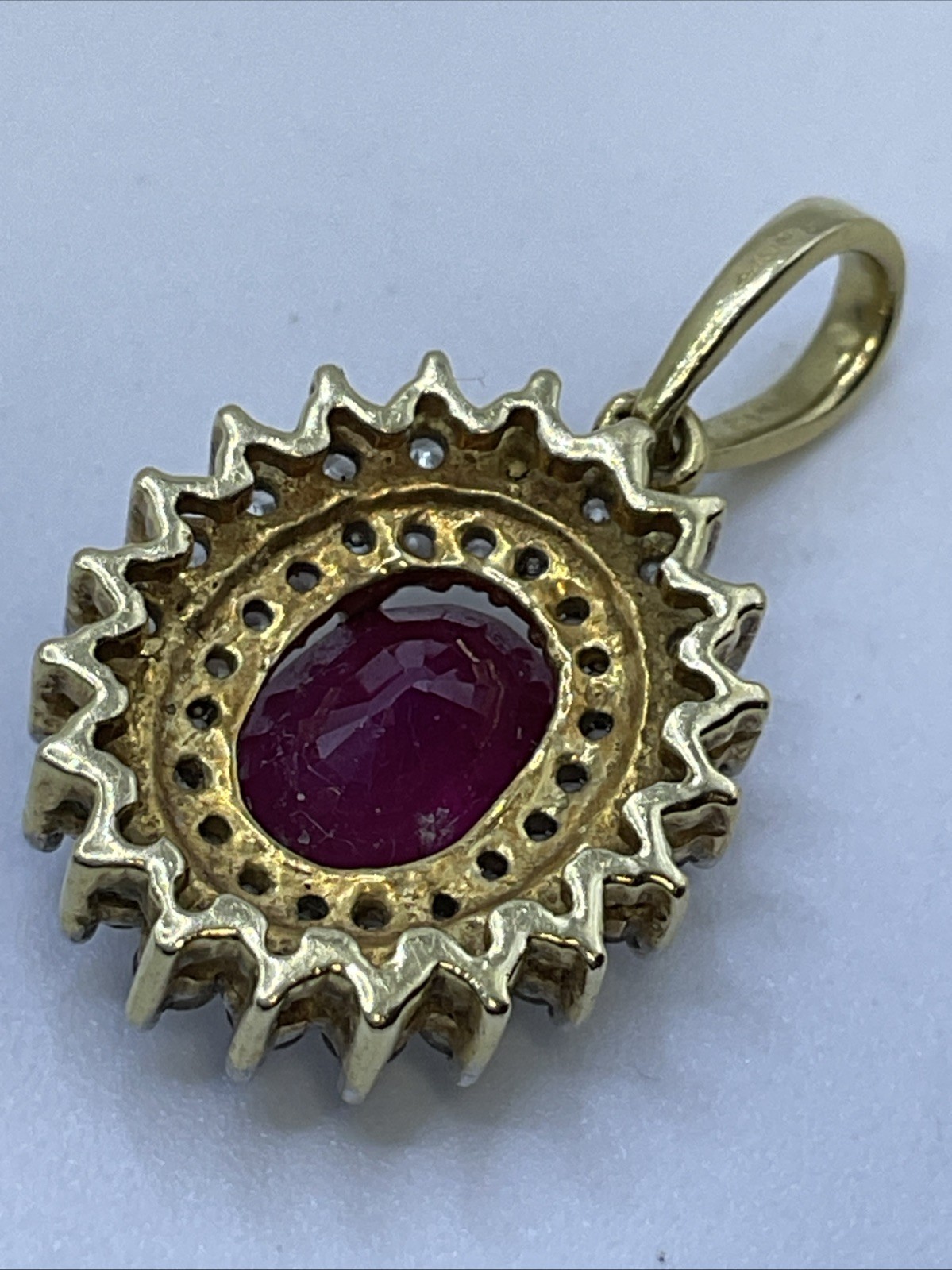 VINTAGE HANDMADE Solid 18K(750) Y.Gold Ruby & Diamonds DOUBLE HALO Style Pendant