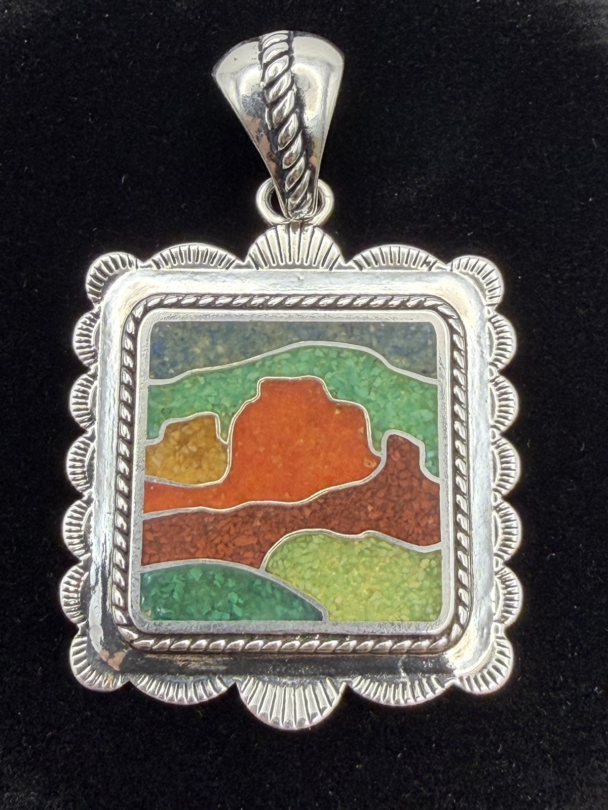 Carolyn Pollack 925 Sterling Silver Desert Scene Colorful Multi-Stone Chip Inlay