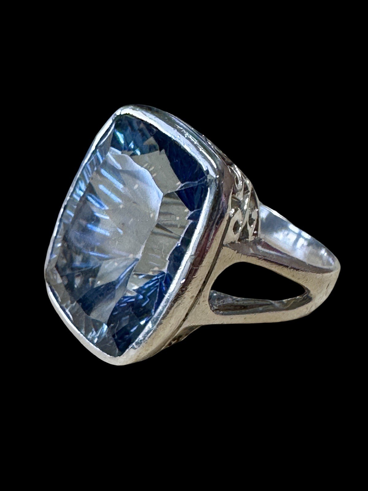 Outrageous Elongated Signature Cushion Cut Sterling Silver 925 Ring