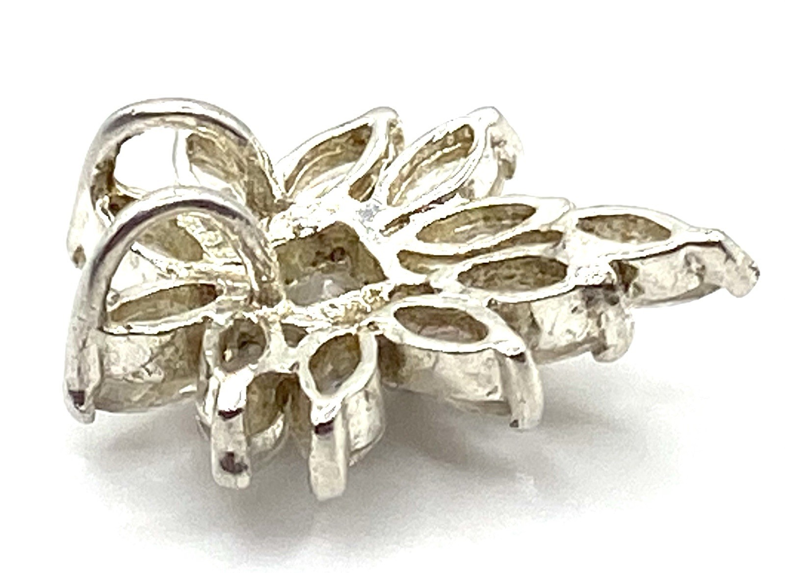 Vintage Sterling Silver CZ Flower Sparkling Pendant 1” Long