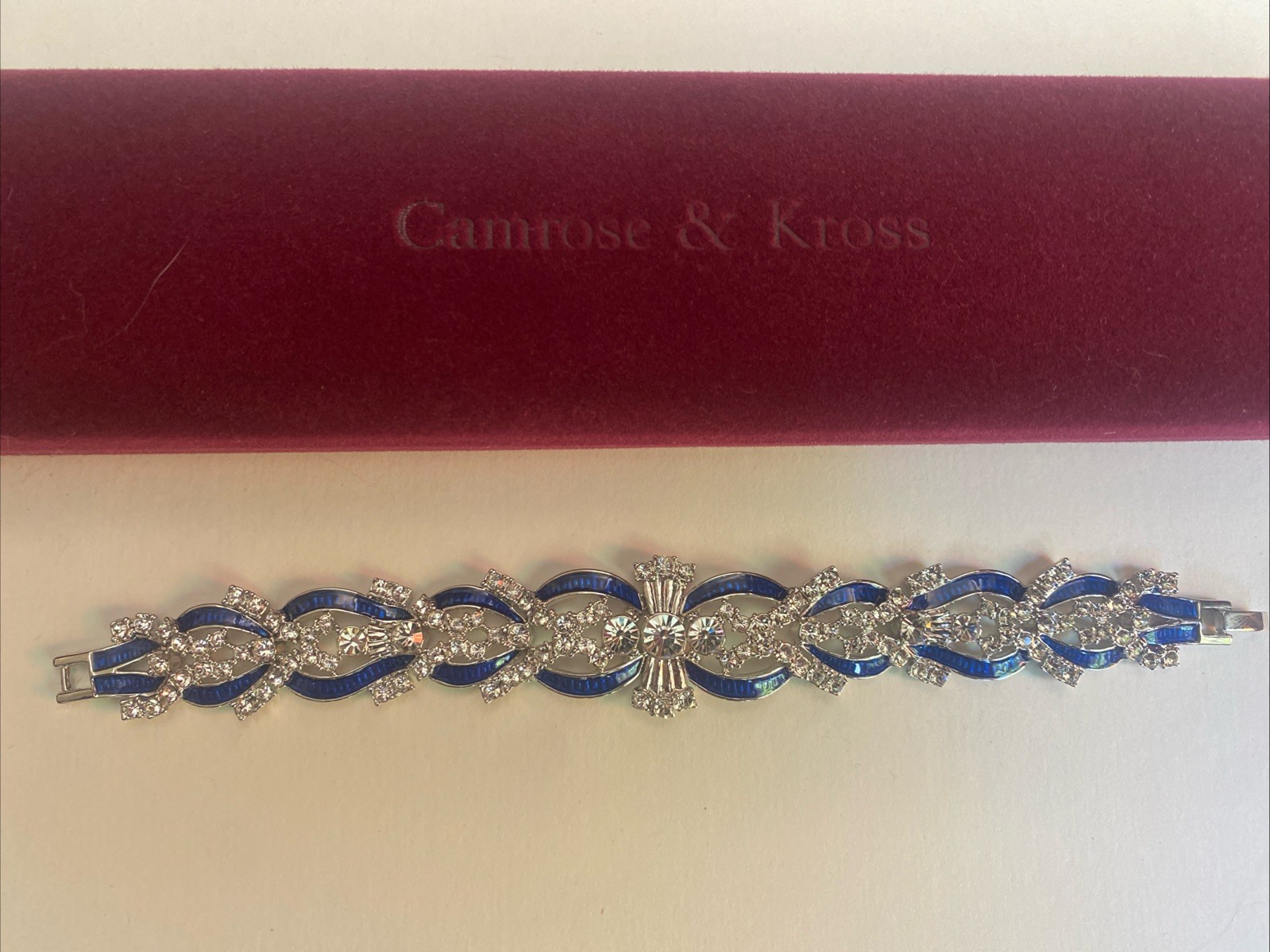 Camrose & Kross Jacqueline Kennedy Blue Enamel Silver Link Bracelet JBK