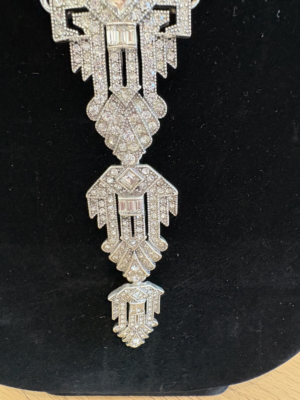 Stella & Dot Necklace Casablanca Rhinestone Silver Tone Convertible Pendant 18”