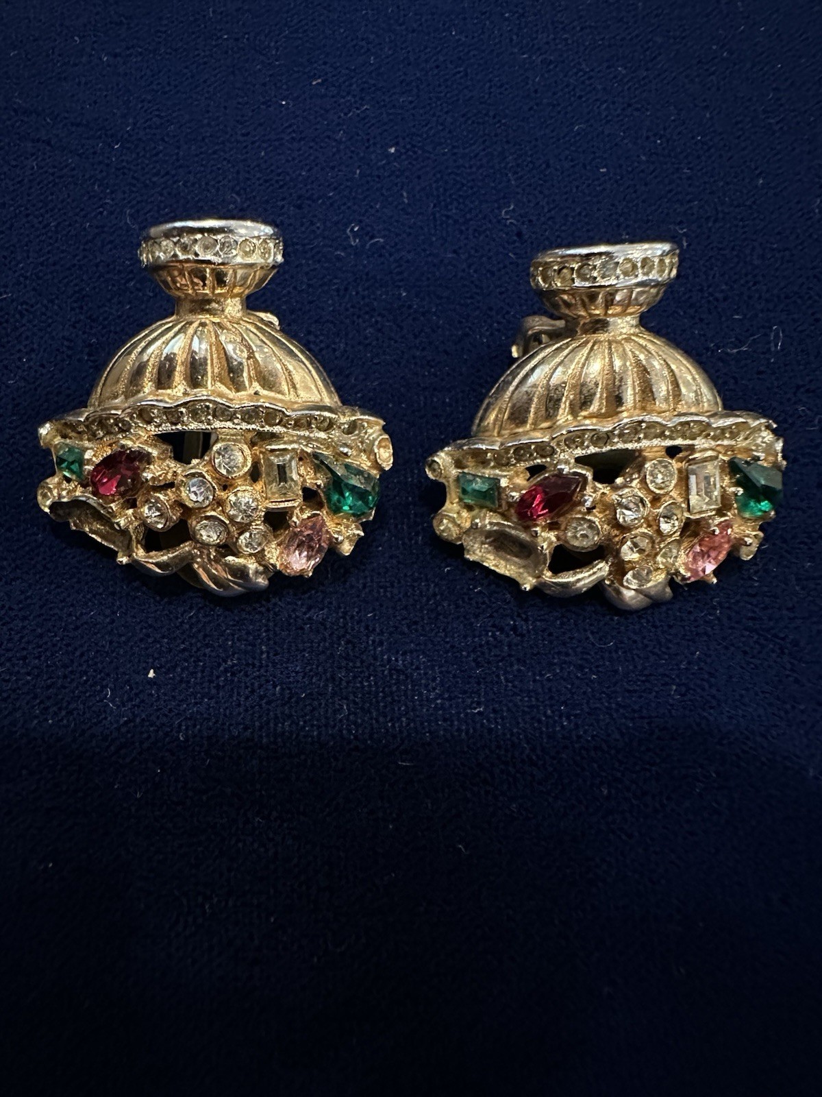 Coro Pegasus Signed Rhinestone Basket Brooch/Pin & Earrings Set Amazing READ
