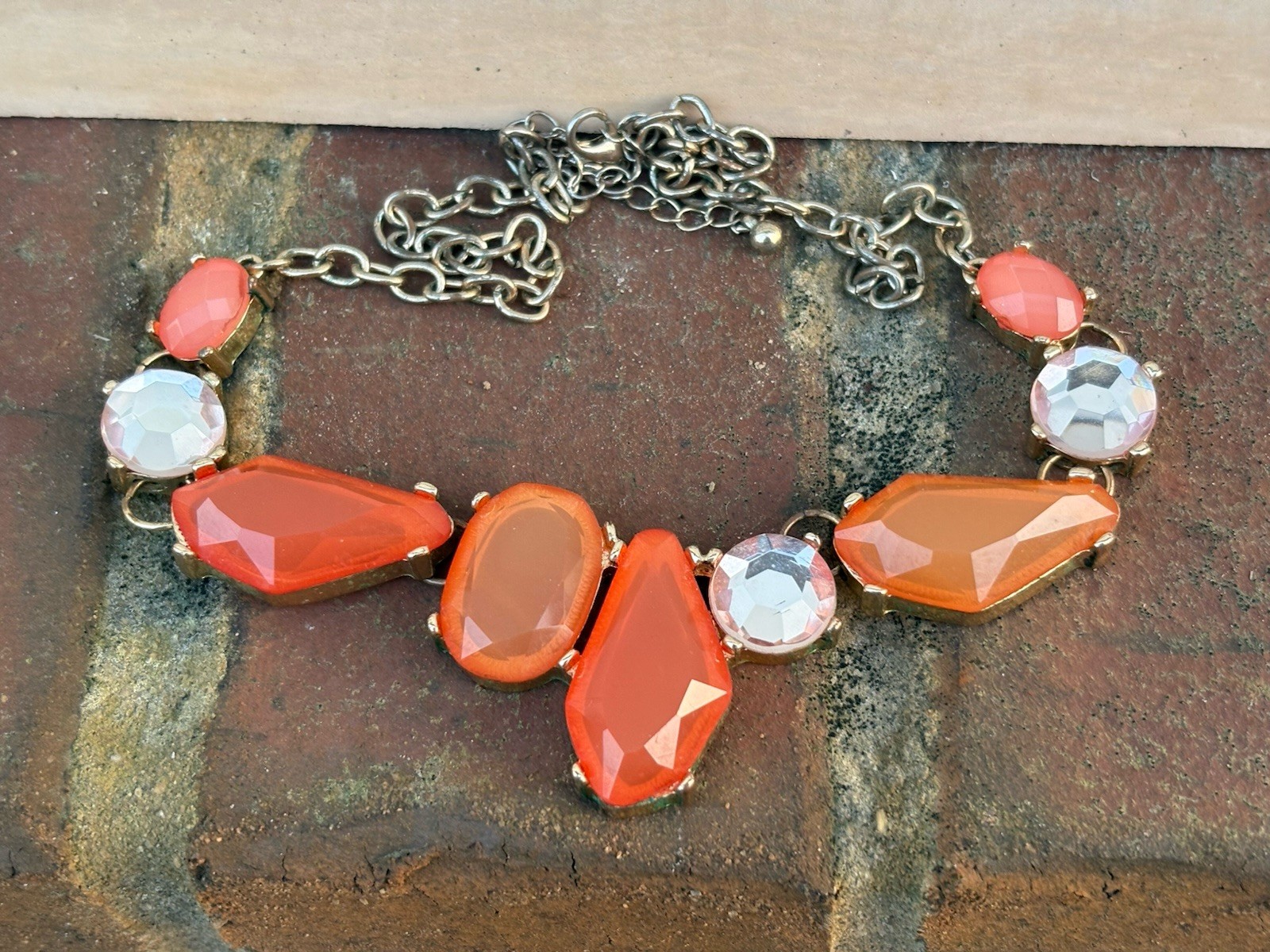 Art Nouveau Vintage Orange Cascading Necklace Different Shapes Artsy