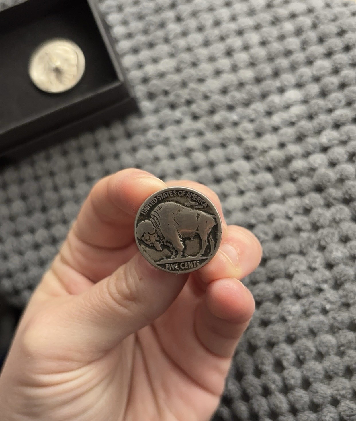 Vintage Buffalo Nickel Coin Serling Silver Round Stud Earrings