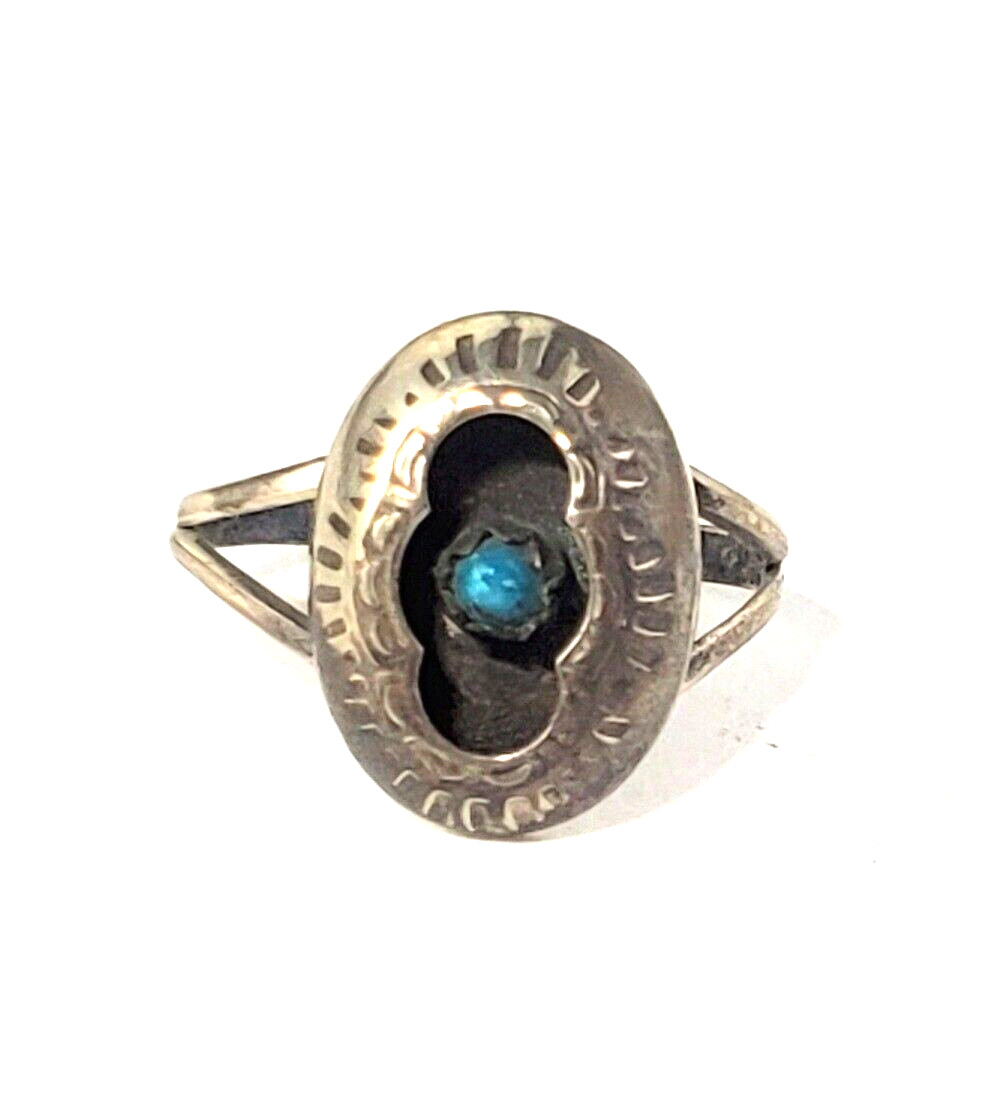 Vtg Sterling Silver SOUTHWEST Navajo Turquoise Shadow Box Ring Lot Sz 5.5