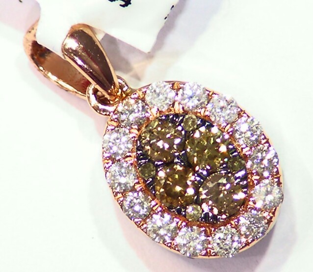 1.53CT 14K Gold Natural Diamond Chocolate Blue Round Halo Reversible Necklace