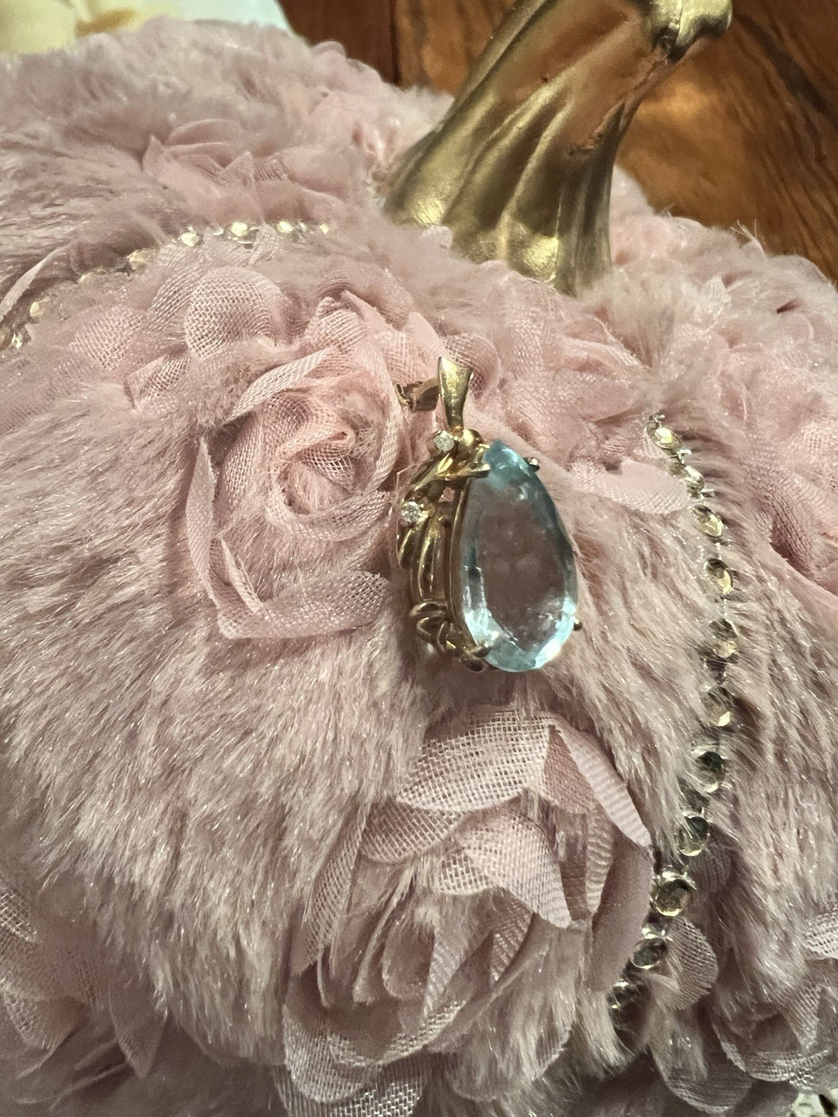 14k Yellow Gold Aquamarine Pear-Shaped Pendant Charm Fine Jewelry