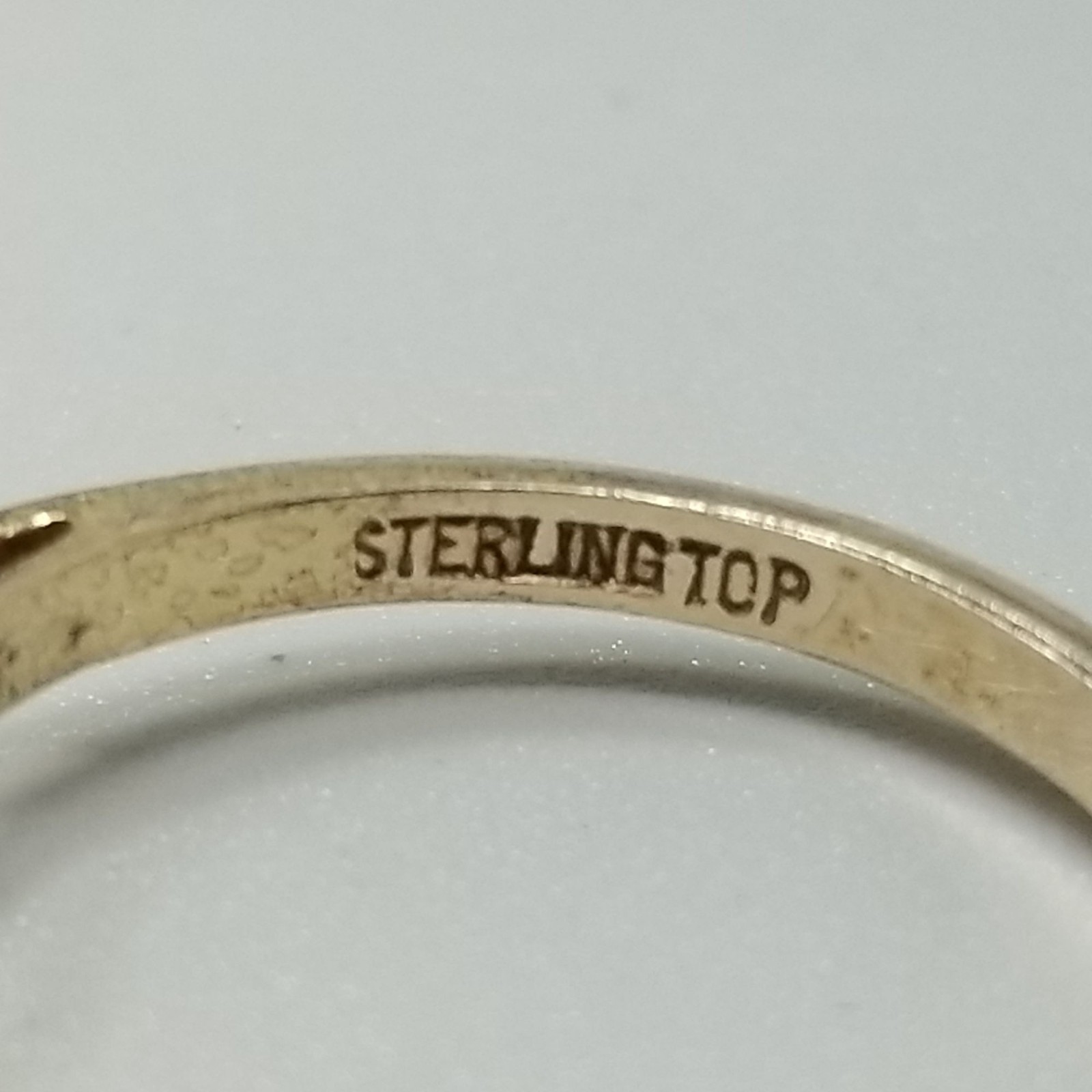 Vintage Sterling Silver Top Gold Filled Band Round Solitaire Ring Size 8
