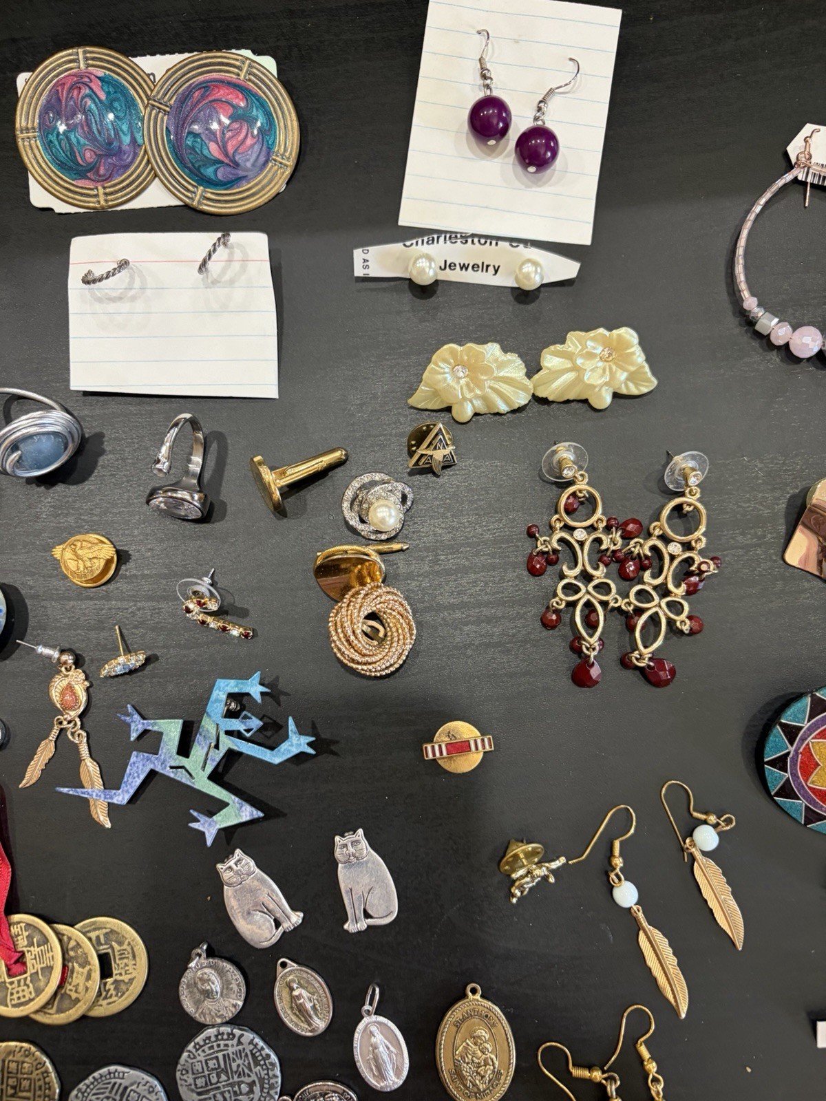 Vintage Costume Jewelry Lot Earrings Ring Lapel Pins Pieces And Sets