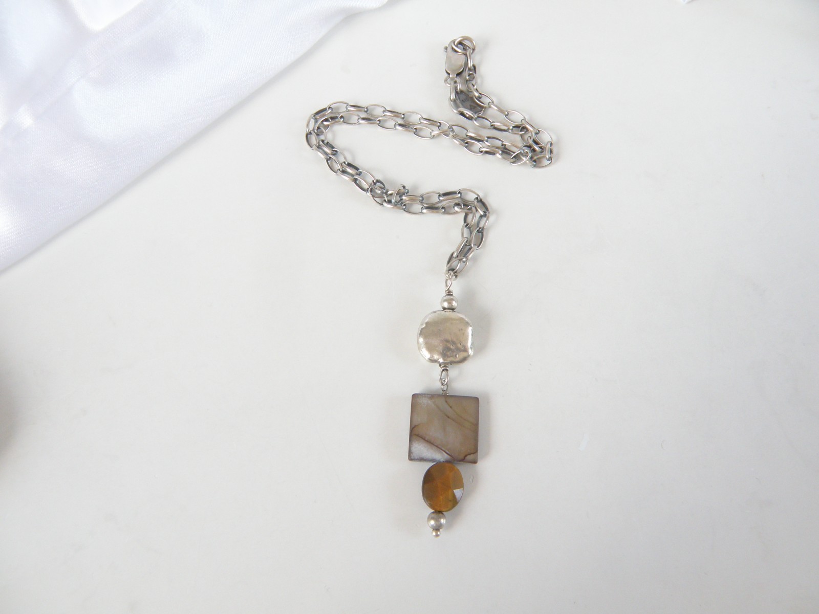 Silpada Sterling Silver 925 Rustic Boho Abalone Rolo Chain Link Necklace