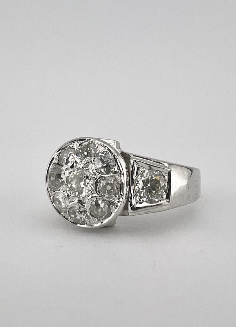 Antique Art Deco Retro 14k White Gold Old European Cut Diamond Ring