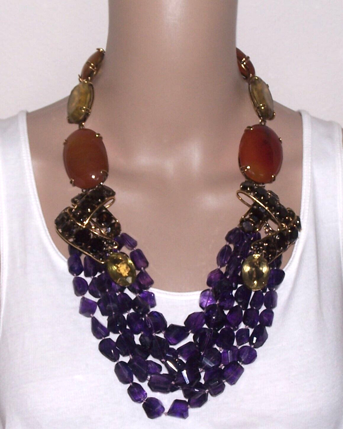 IRADJ MOINI Semi-Precious Multi-strand Amethyst, Agate and Smoky Quartz Necklace