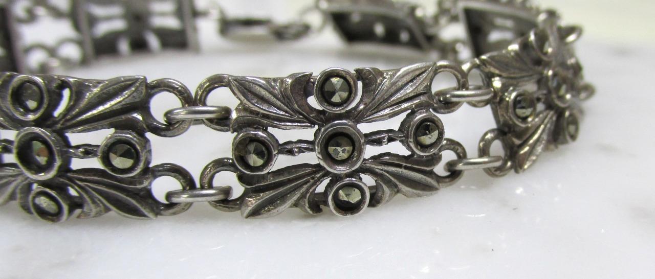 Women’s Vintage Sterling Silver Marcasites Bracelet ~ 7-1/4″ ~ 15.3gr ~ 5-G498