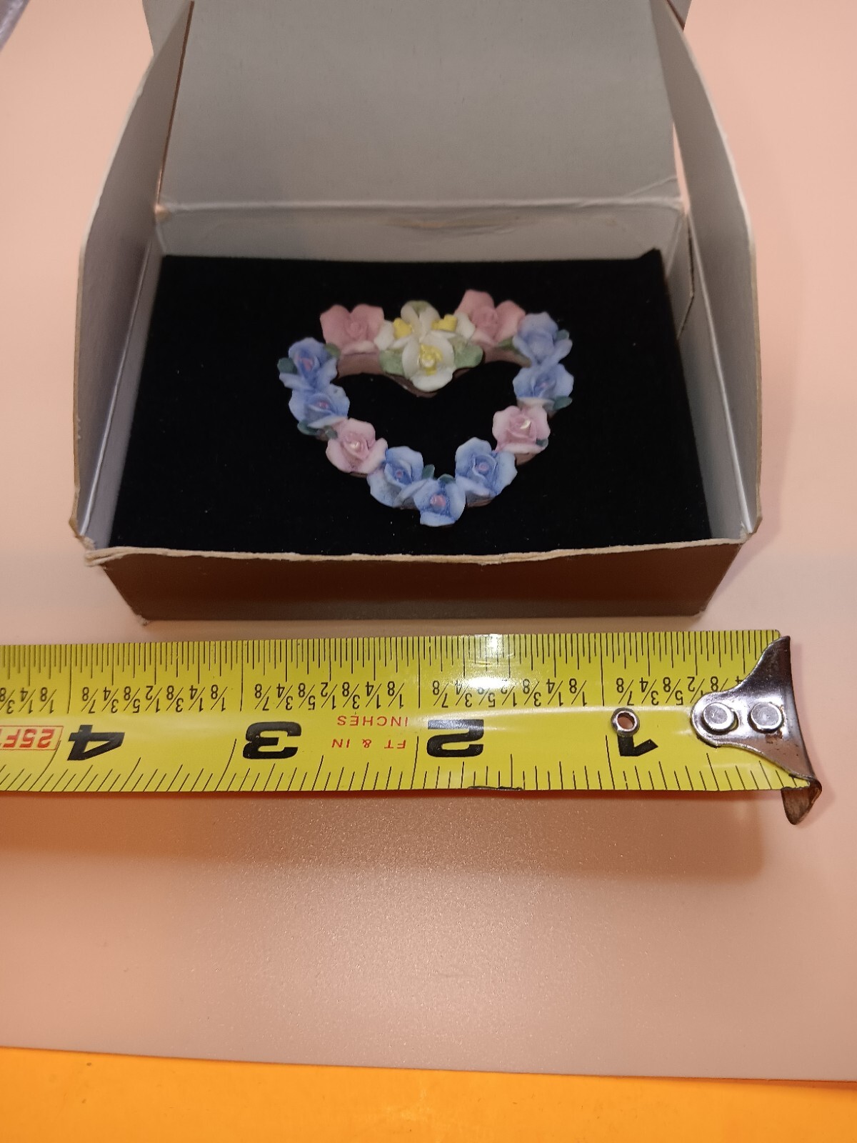 Avon Hearts and Flowers Vintage Pin Blue Pink Yellow
