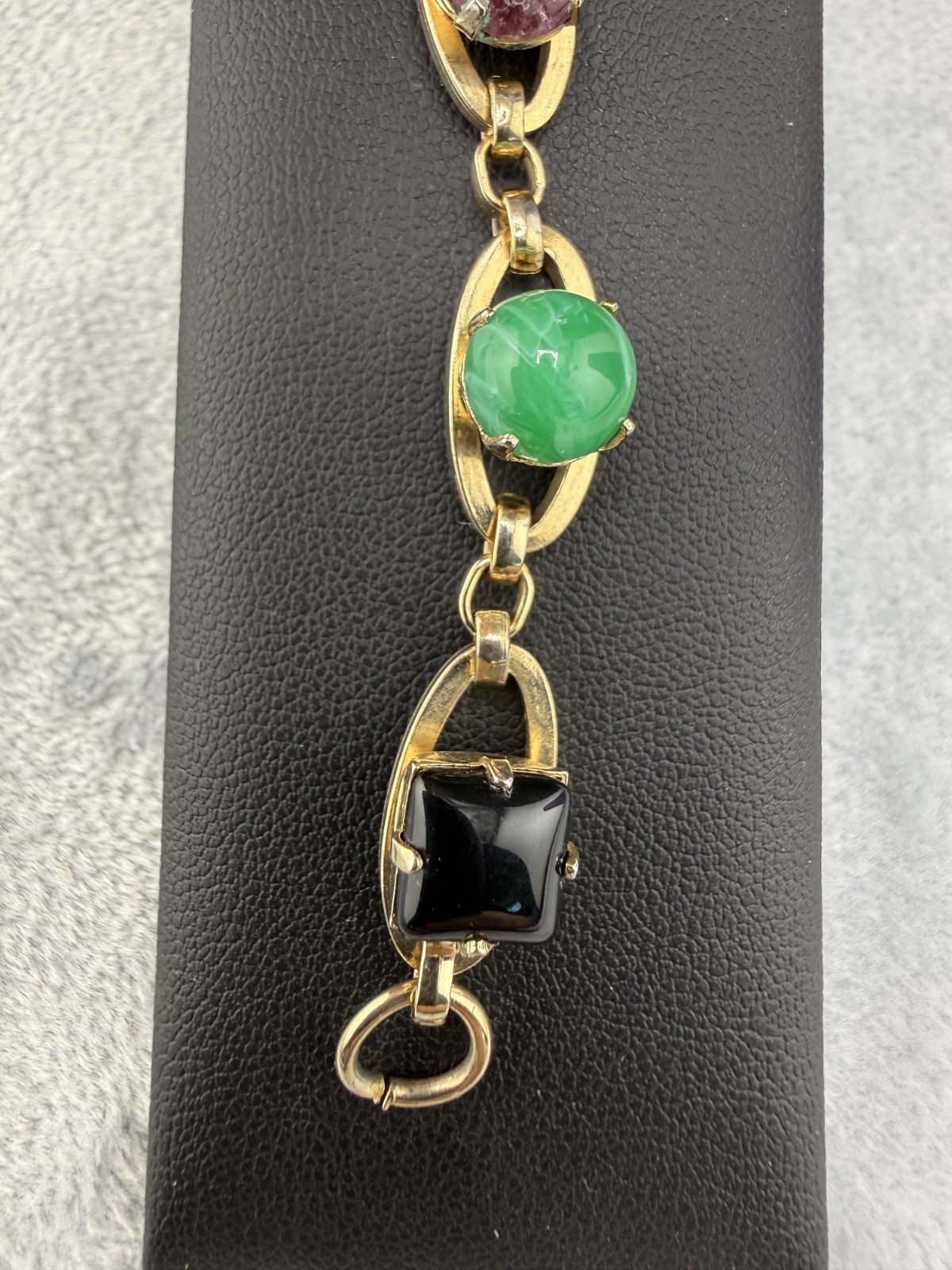 Vintage Tennis Bracelet Blue Pink Green Red Stone Gold Tone 7″