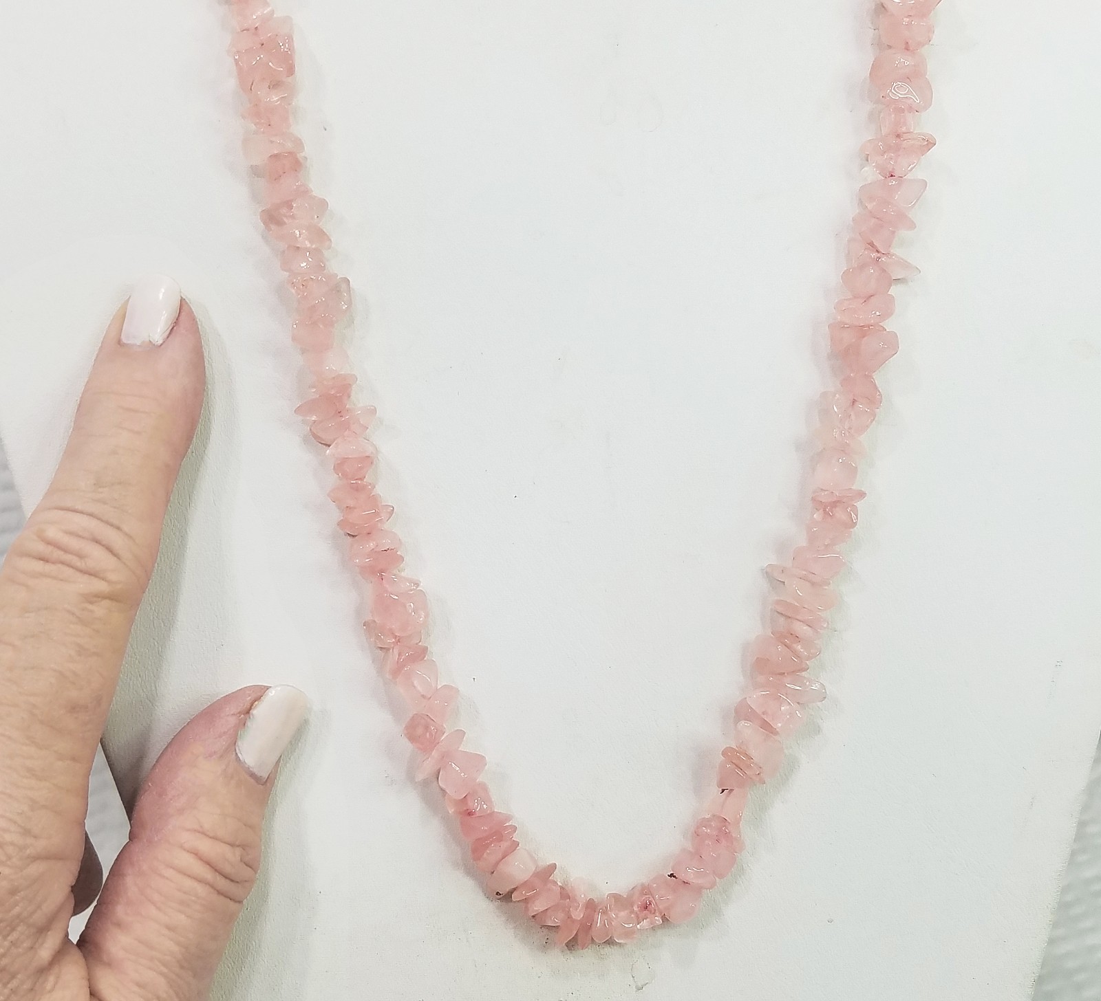 Vintage Genuine Rose Quartz Nugget Continuous Loop 32″ Necklace