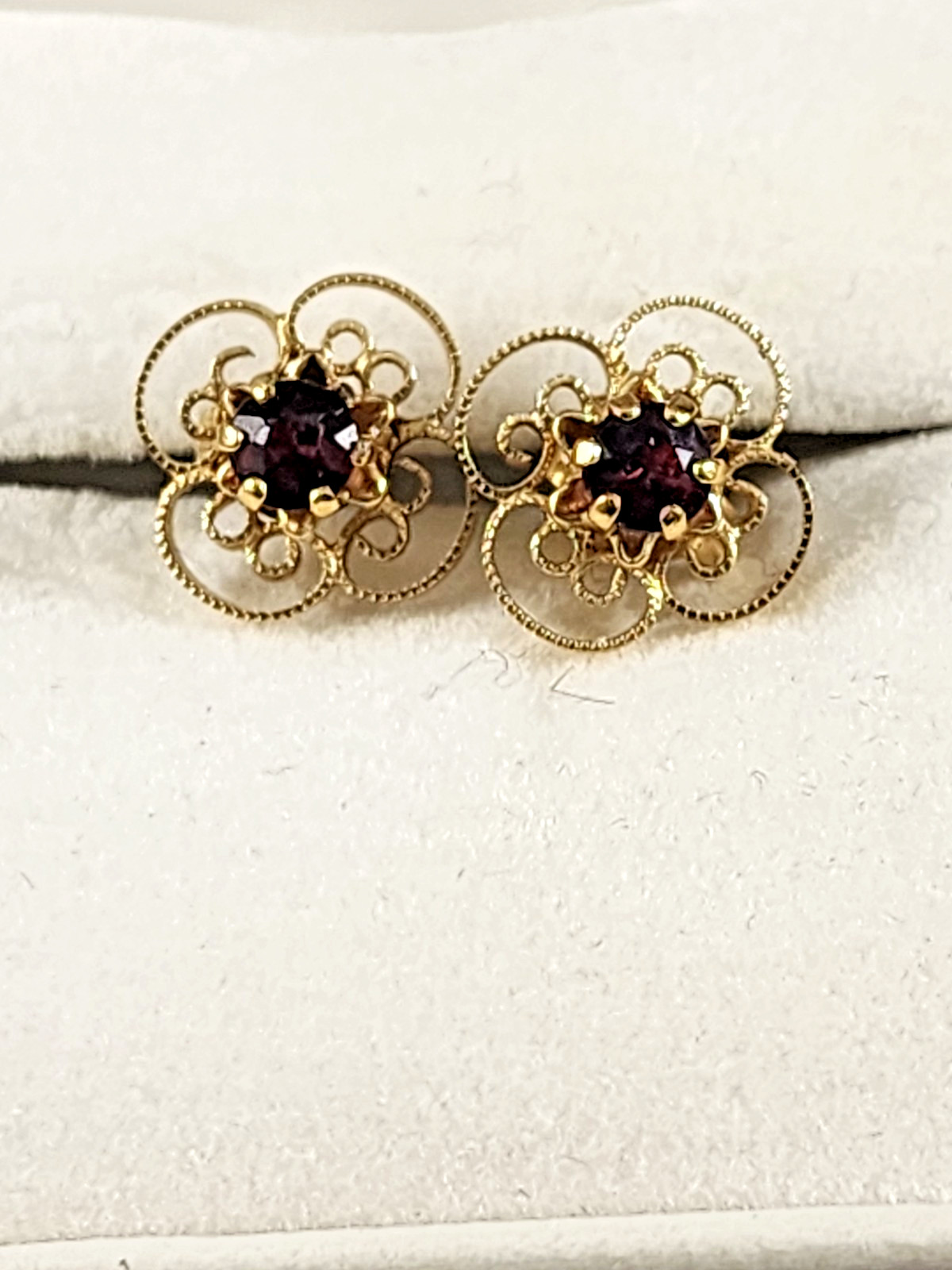 Vintage ING 12K Gold Filled Filigree earings, Smoky Quartz Retro Flower