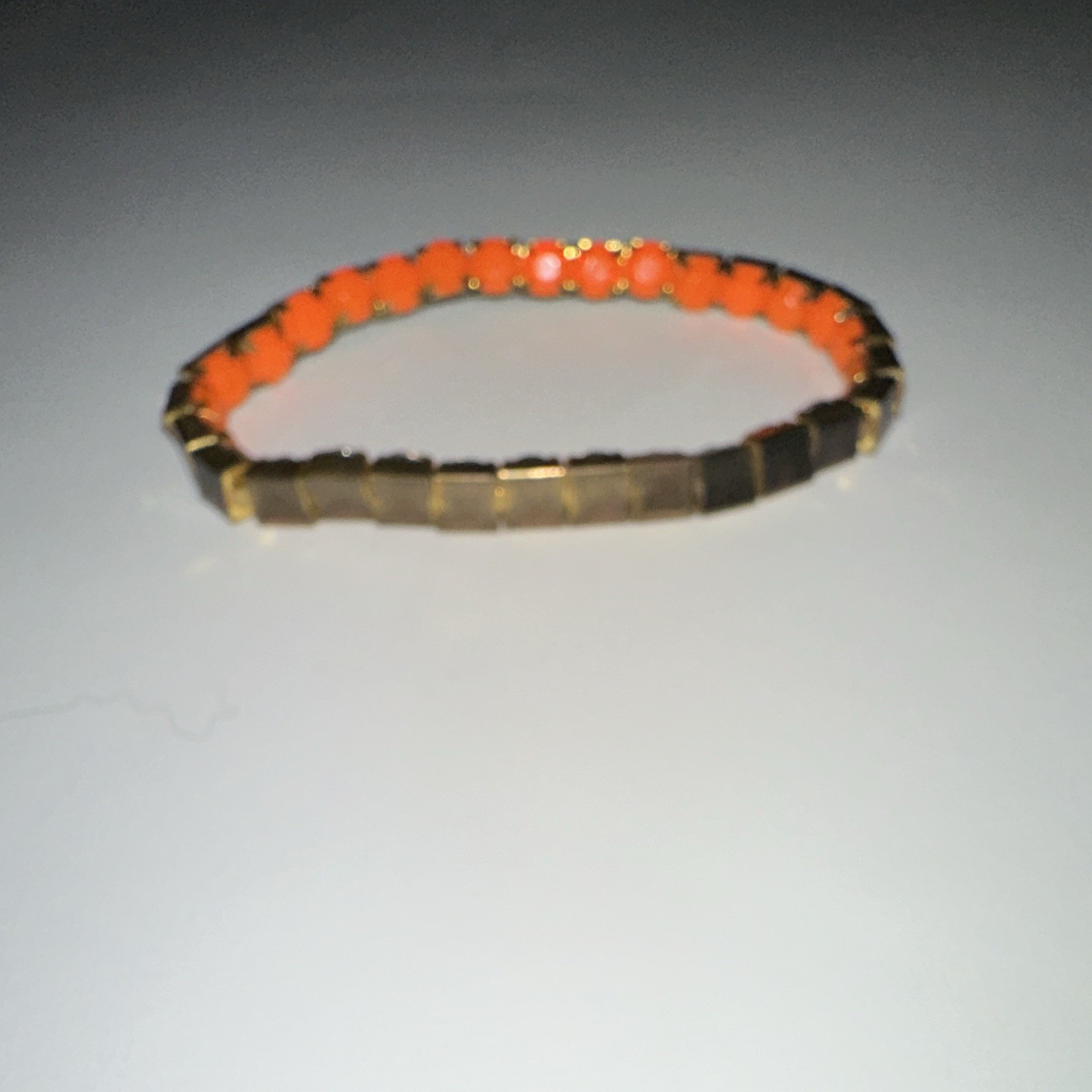 Vtg 1950s Gold Tone Orange Milk Glass Expansion Stretch Bracelet Thermoset Style