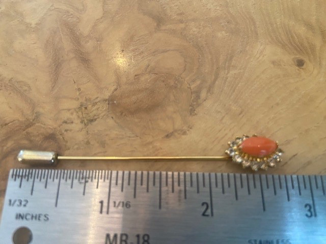 Vintage 1980s Set of Pink Coral & Dimond Pin and Stud Earrings – Gold Plated