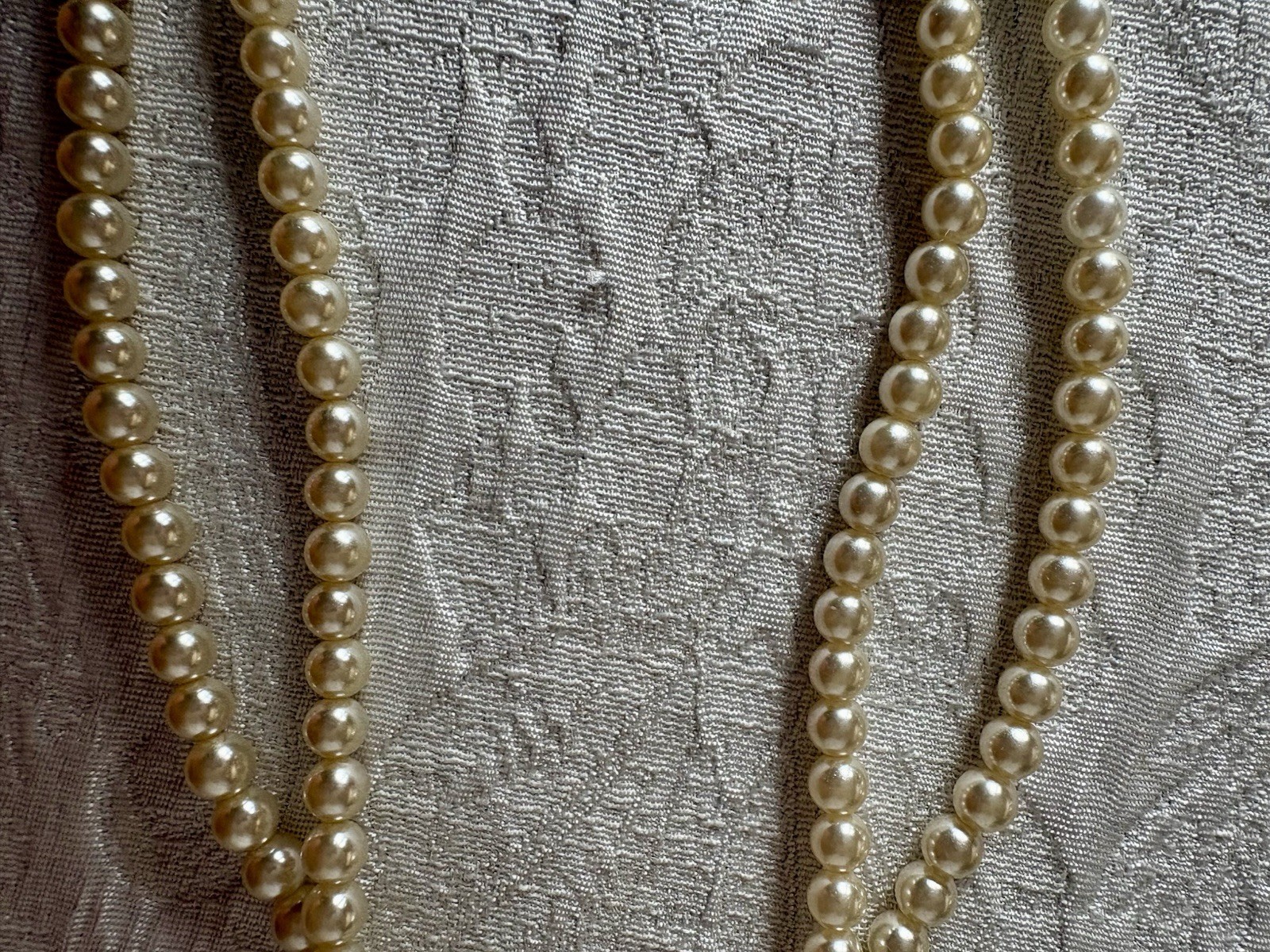 Vintage Double Strand White And Gray Pearl Necklace With Rhinestones- G Silver