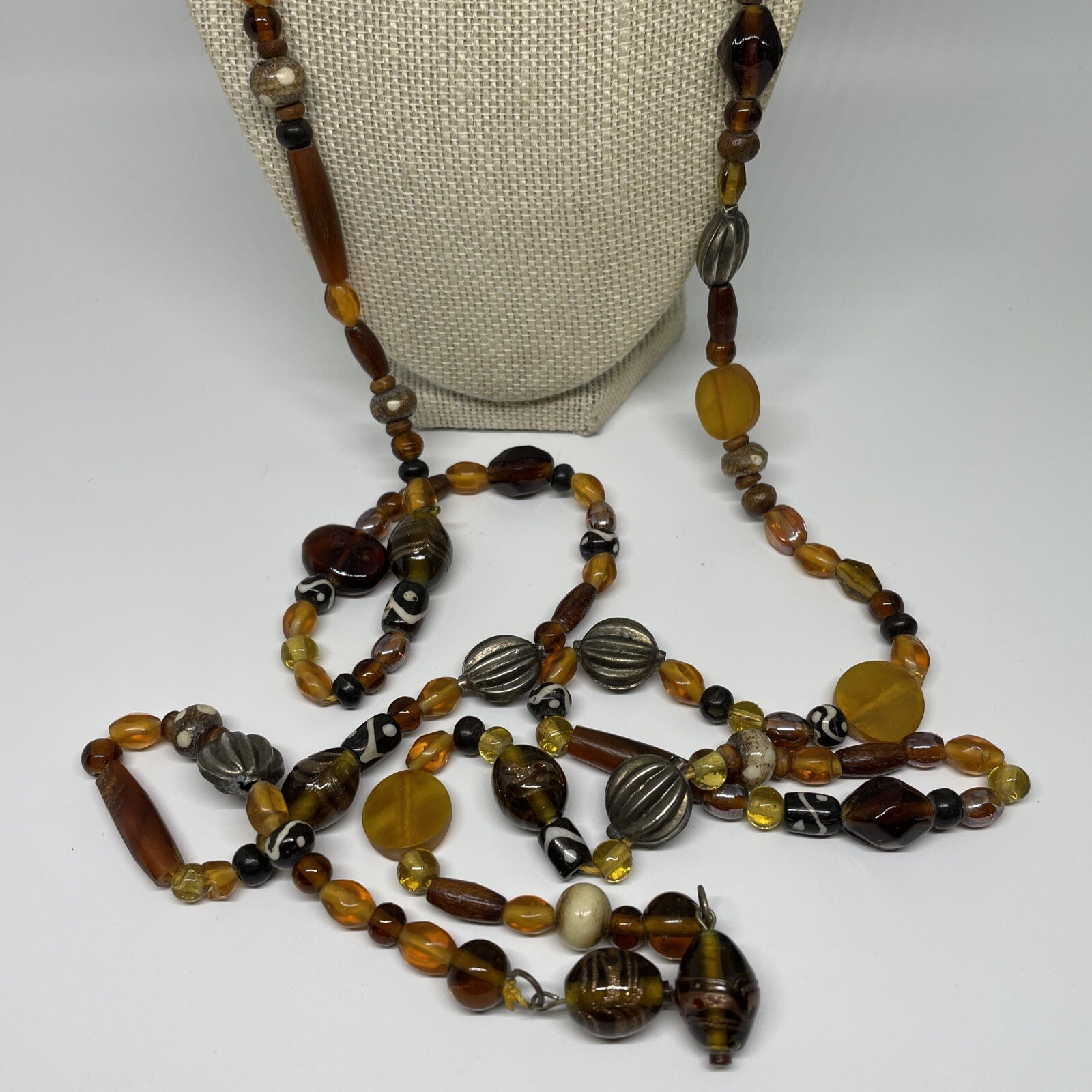 Necklace Multi Strand Wrap Amber Tone Ethnic