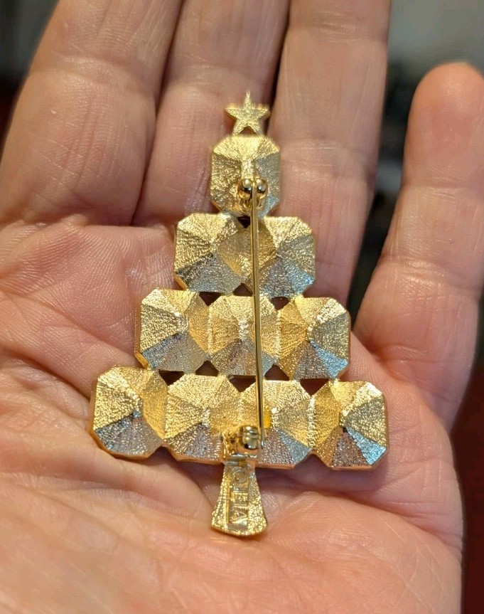 LIA mixed colors Christmas tree brooch nos