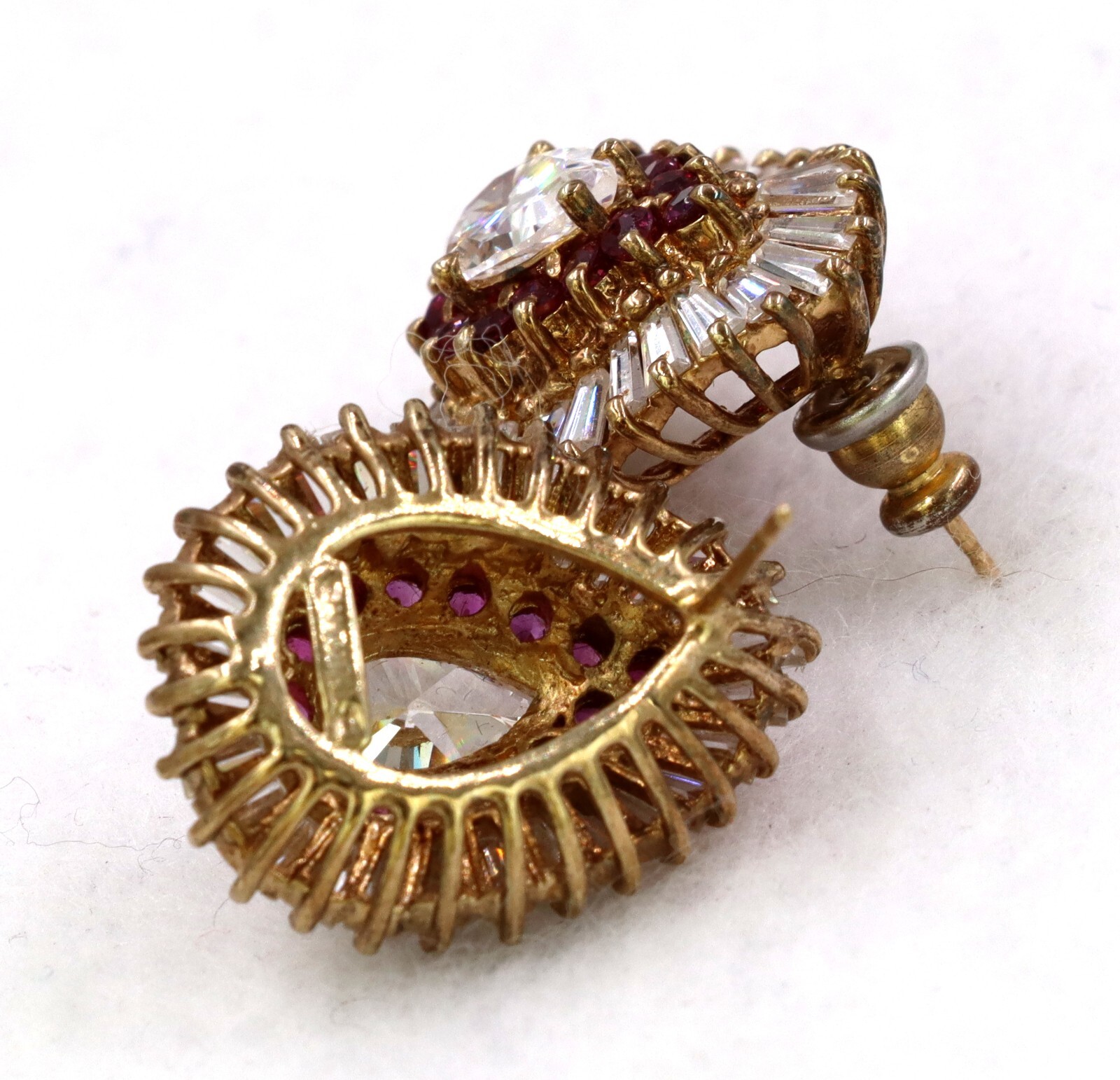 Sterling Silver Gold Plated Purple Clear Crystal Tear Drop Earrings Pre-owned