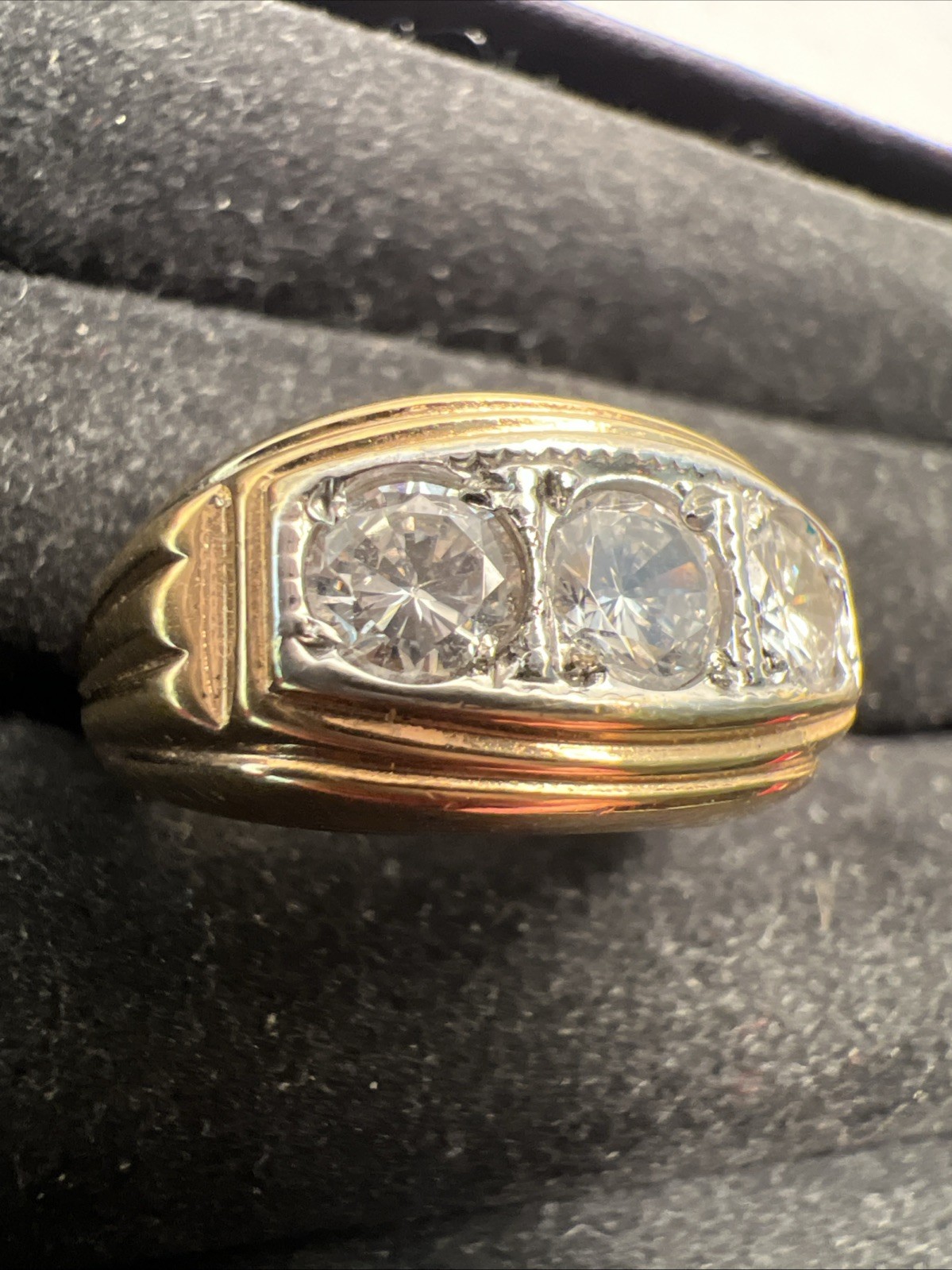 Vintage Uncas 14K Gold Plated 3 Stone Ring Size 8 Gorgeous Art Deco Style