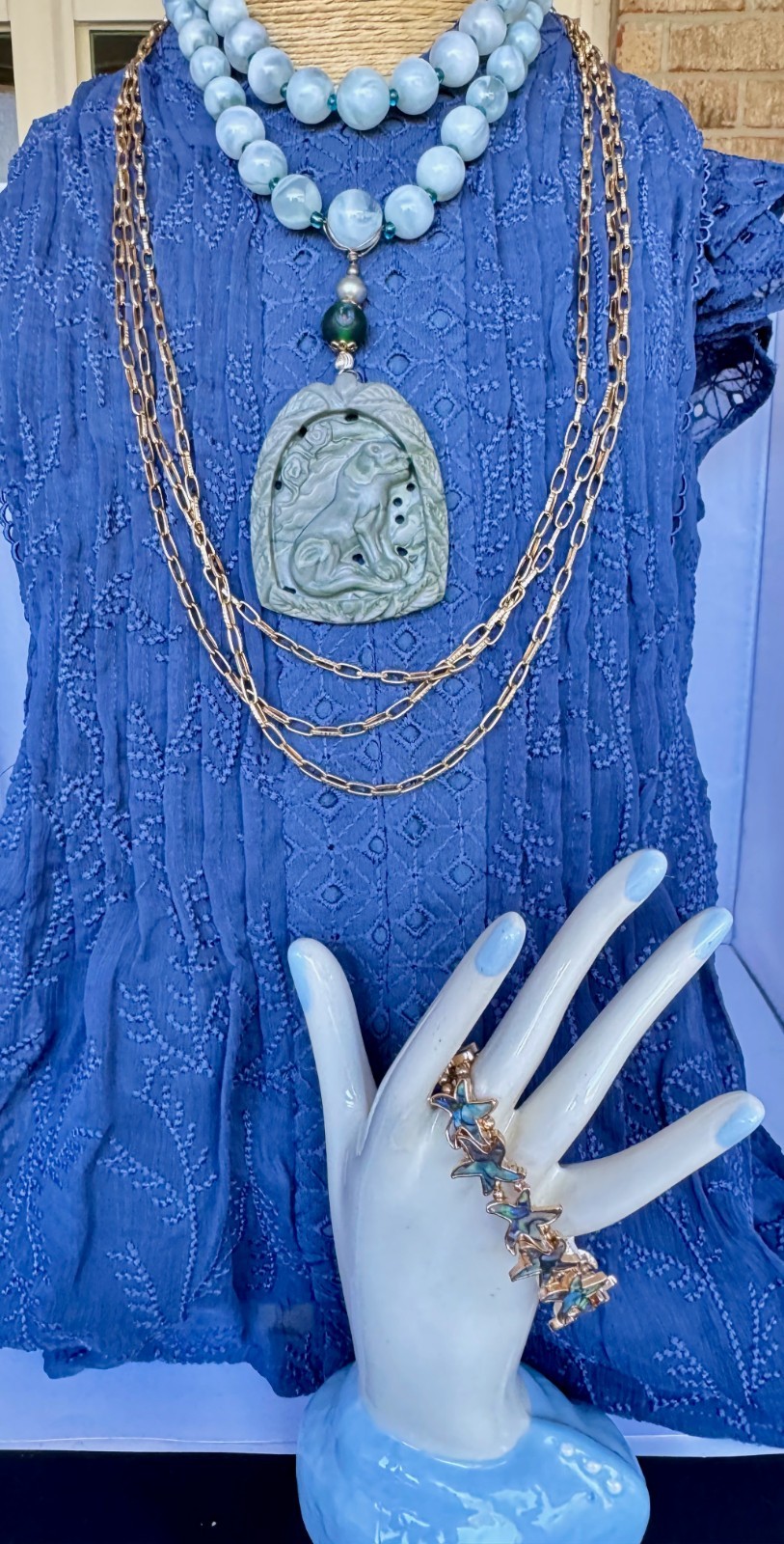 Vintage Jewelry, Hand carved mythical lion stone pendant necklace. Boho look,