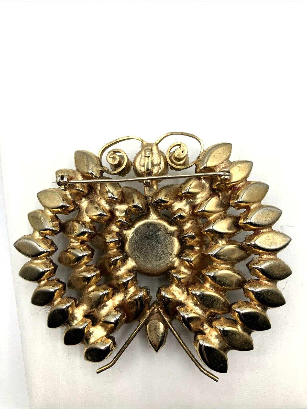 Vintage XL Butterfly Cluster Brooch Pin 40s Rootbeer Crystal Statement