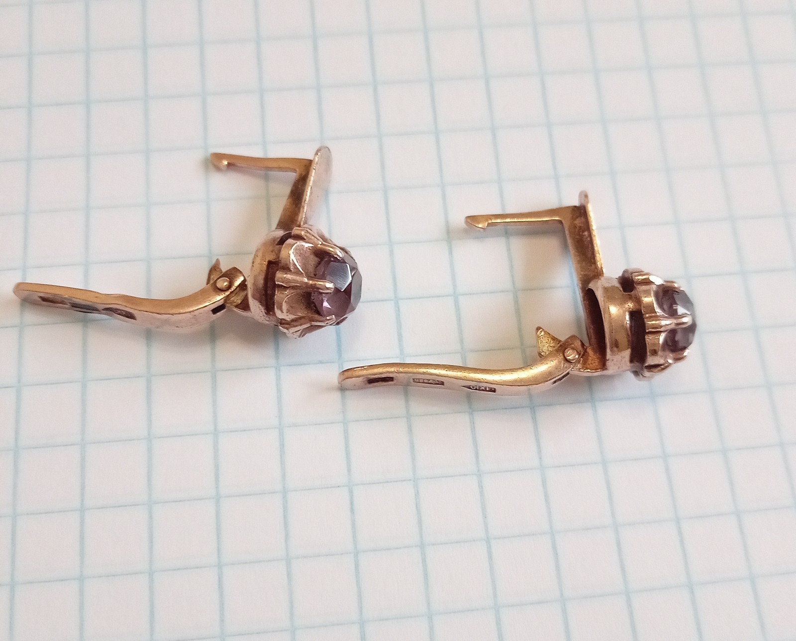Vintage Earrings Amethyst stones Gilt Silver 925 star USSR times Women’s Jewelry