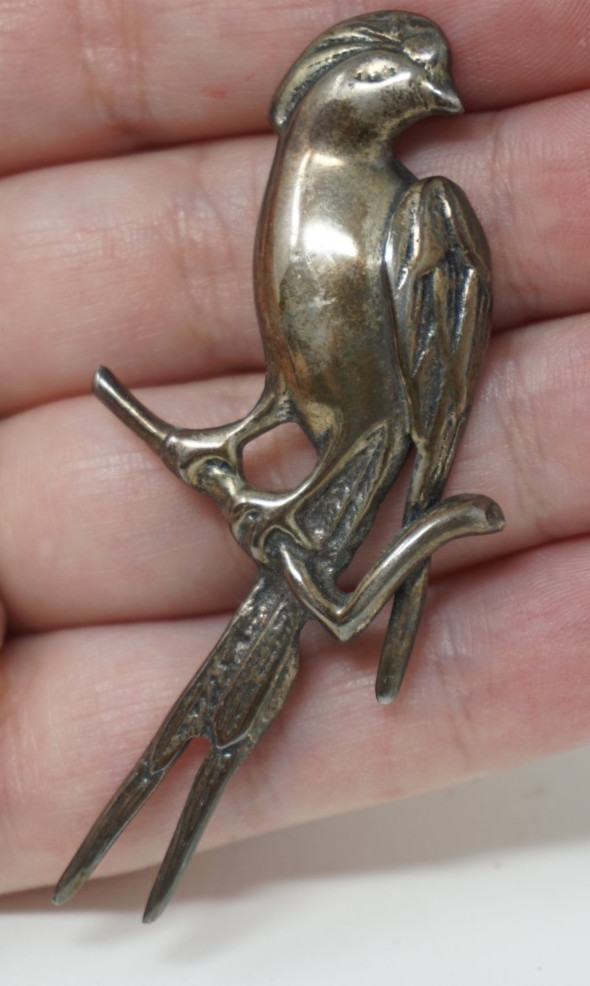 Vintage 925 Sterling Silver Quetzal Brooch Pin Guatemala Bird Parrot Stamped 10g