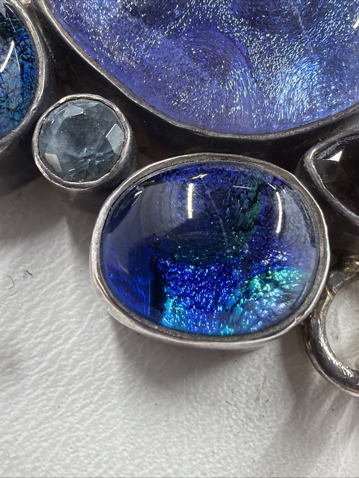 Artisan Sterling Silver 925 Dichroic Glass Bracelet Hook Closure Blue Green Pur