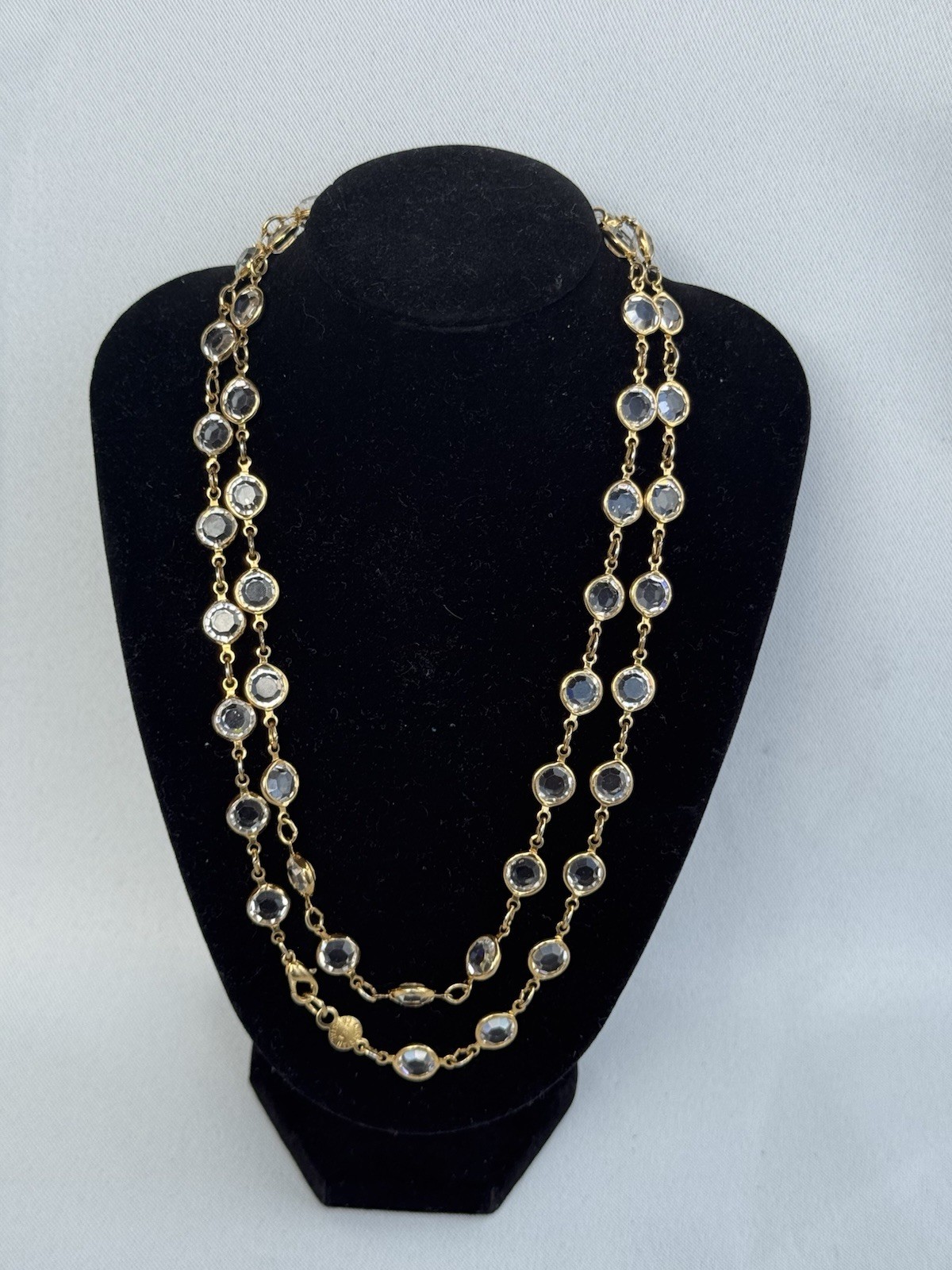 Austrian Crystal Bezel Necklace Gold Tone Clear 17”