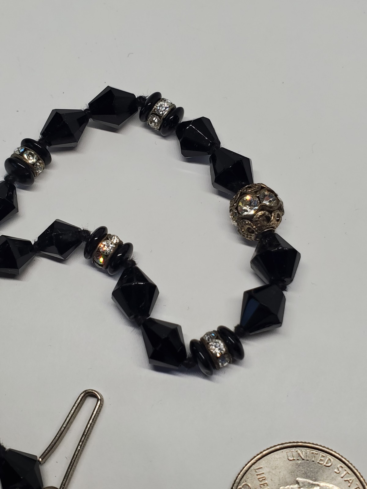 Vintage Austrian Black Bicone Crystal Glass Bead Choker Necklace