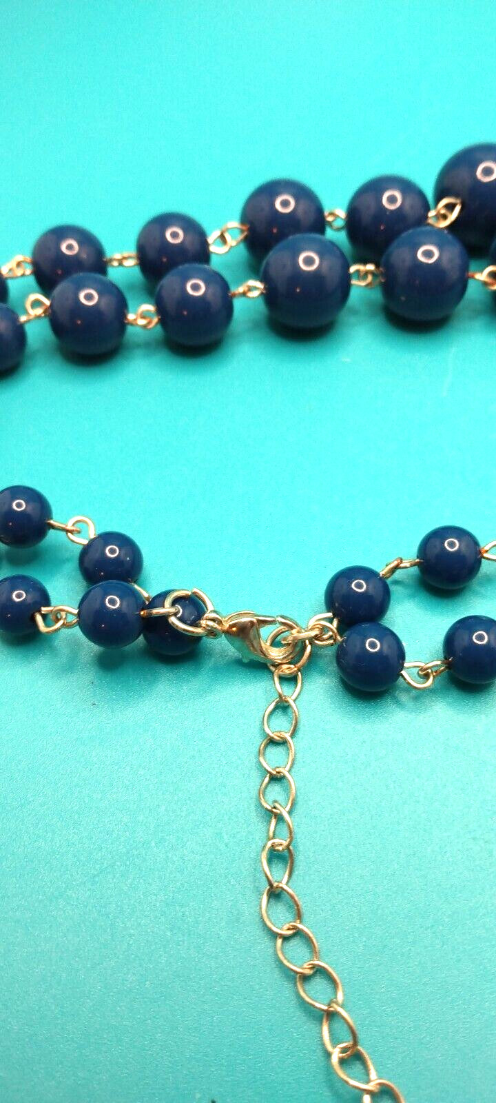 Vintage 14/16″ Dark Blue Beaded Necklace Double Stranded with 3″ Extender