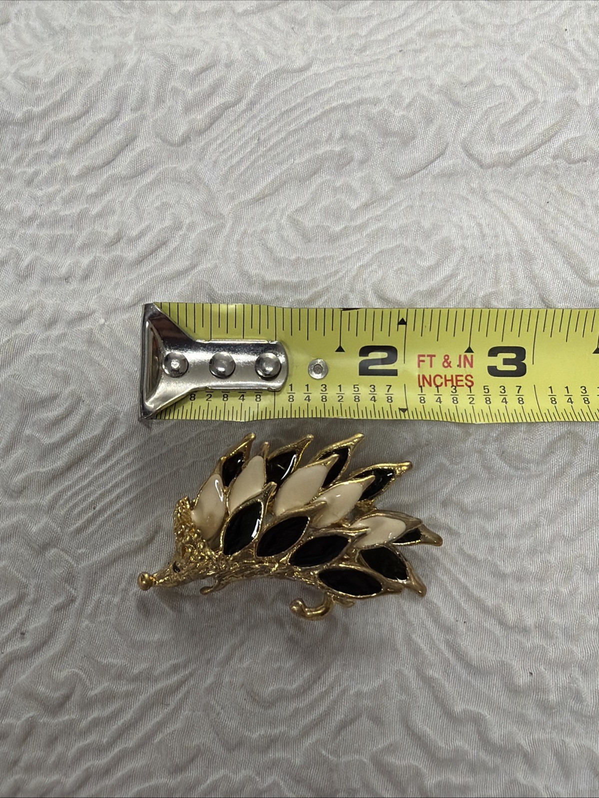 Vintage Gold Tone Enamel Hedgehog Brooch