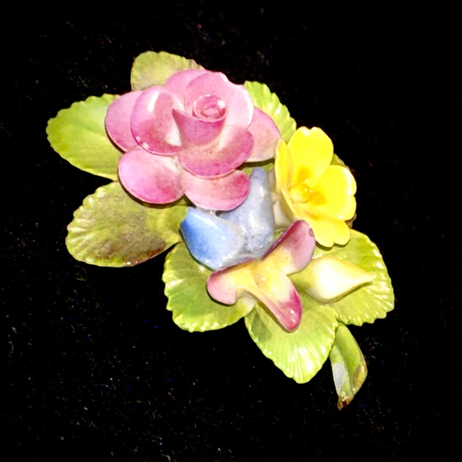 Cara Staffordshire Floral Brooch-1930s English Bone China Porcelain